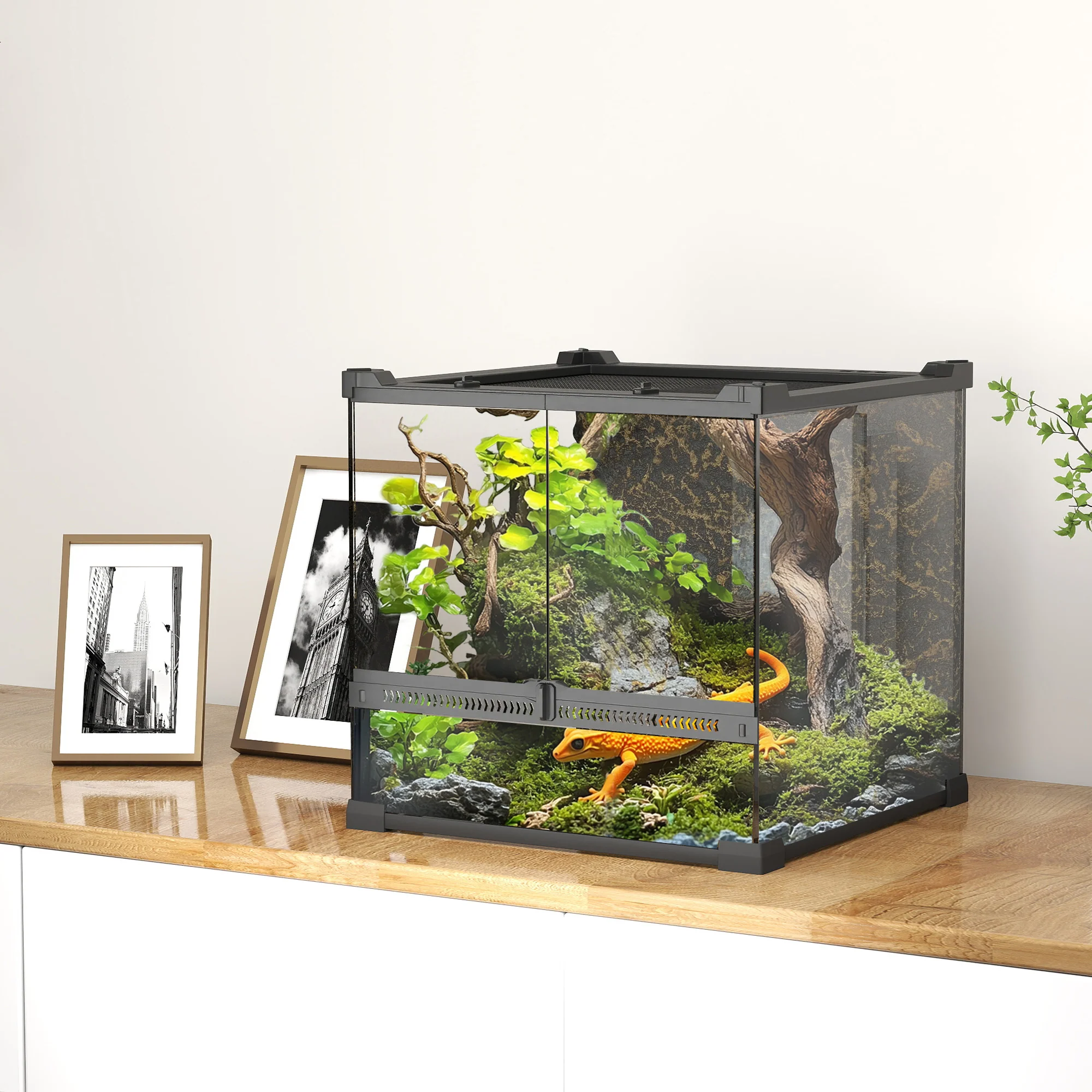 PawHut Glass Terrarium Reptile Vivarium With Stone Background - Image 11