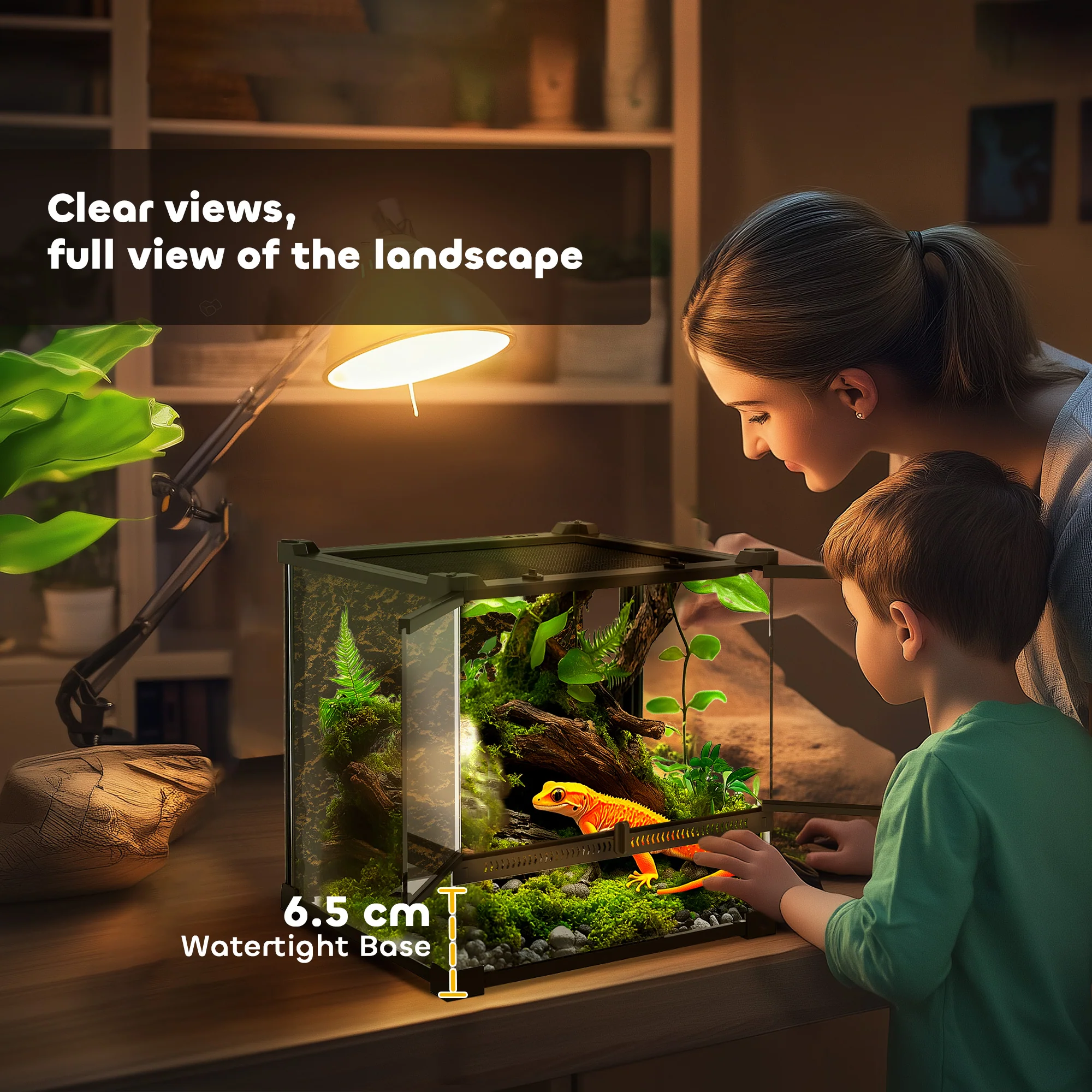 PawHut Glass Terrarium Reptile Vivarium With Stone Background - Image 16