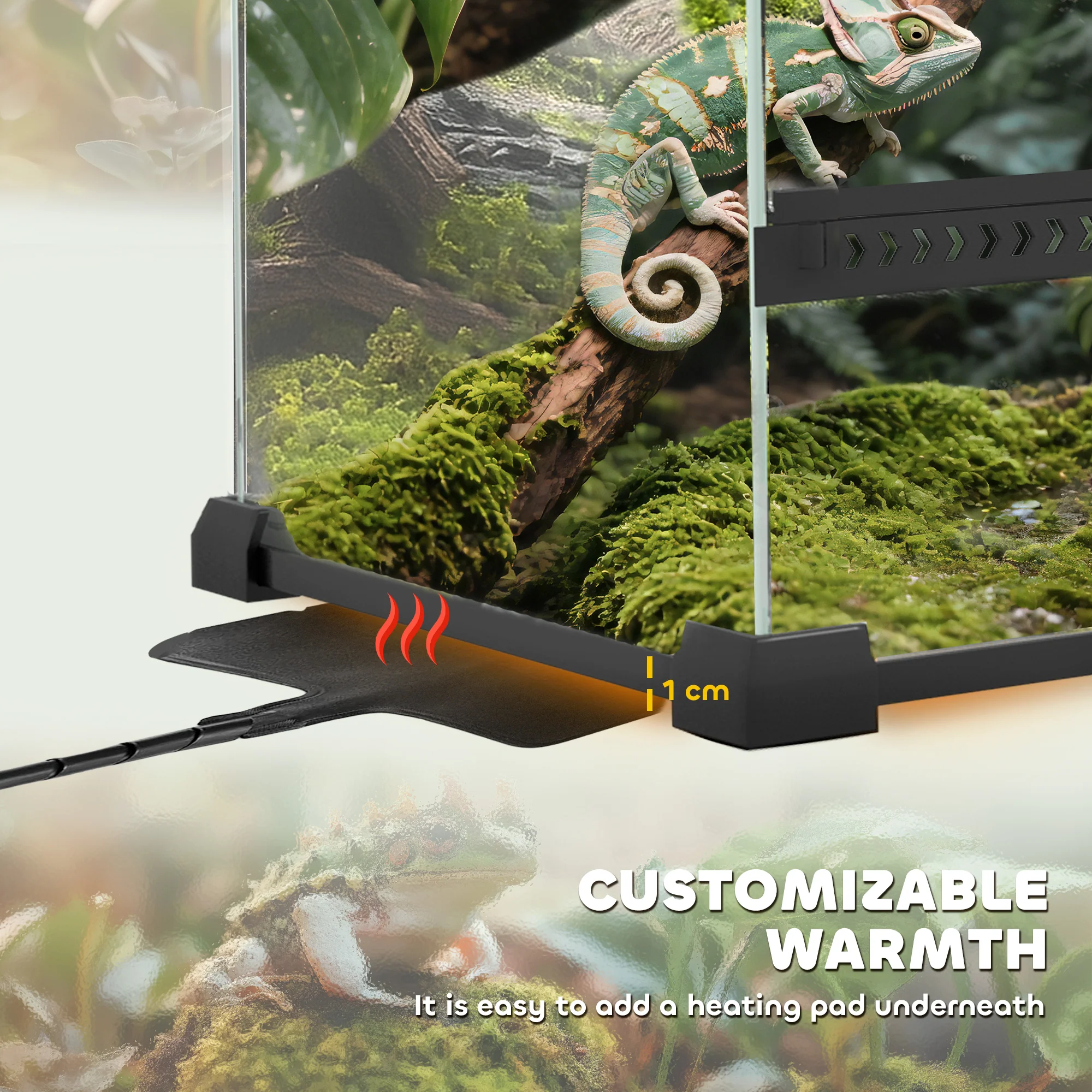 PawHut Glass Terrarium Reptile Vivarium With Stone Background - Image 17