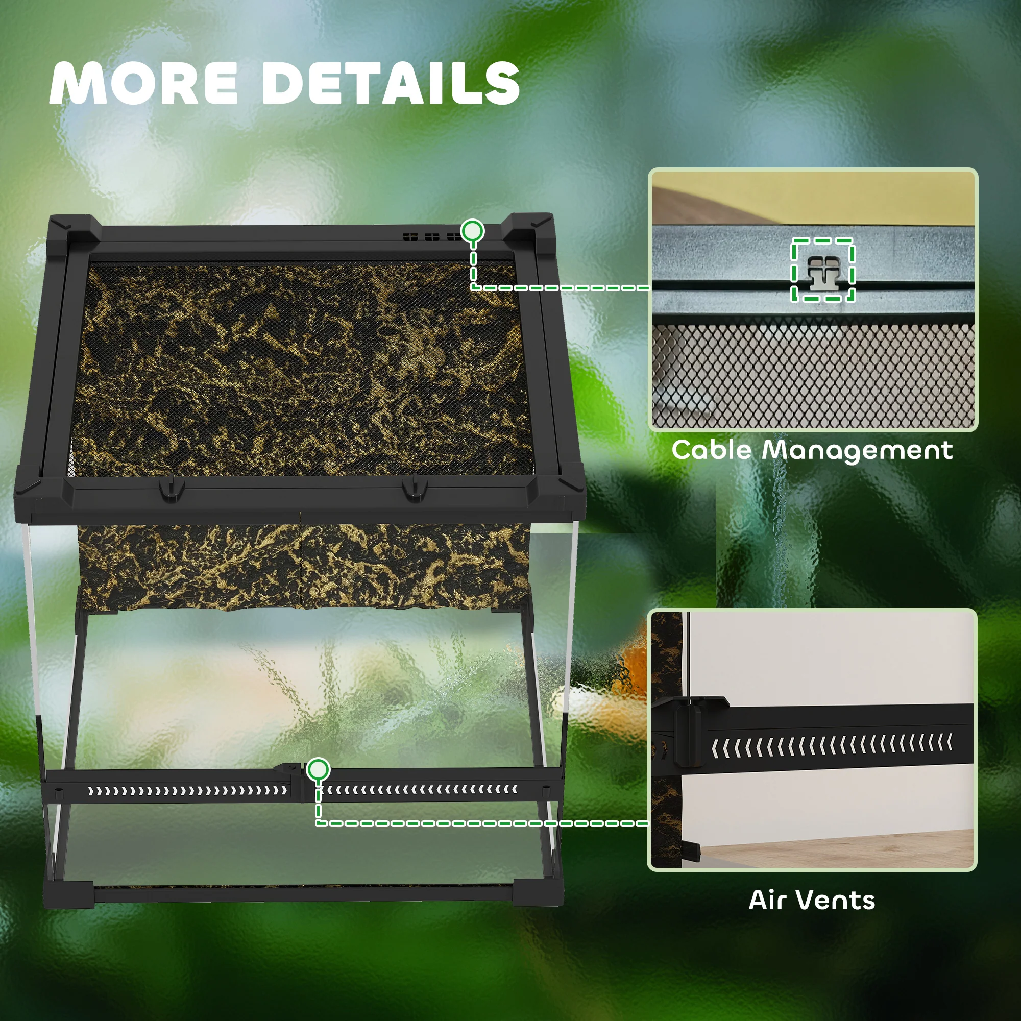 PawHut Glass Terrarium Reptile Vivarium With Stone Background - Image 18