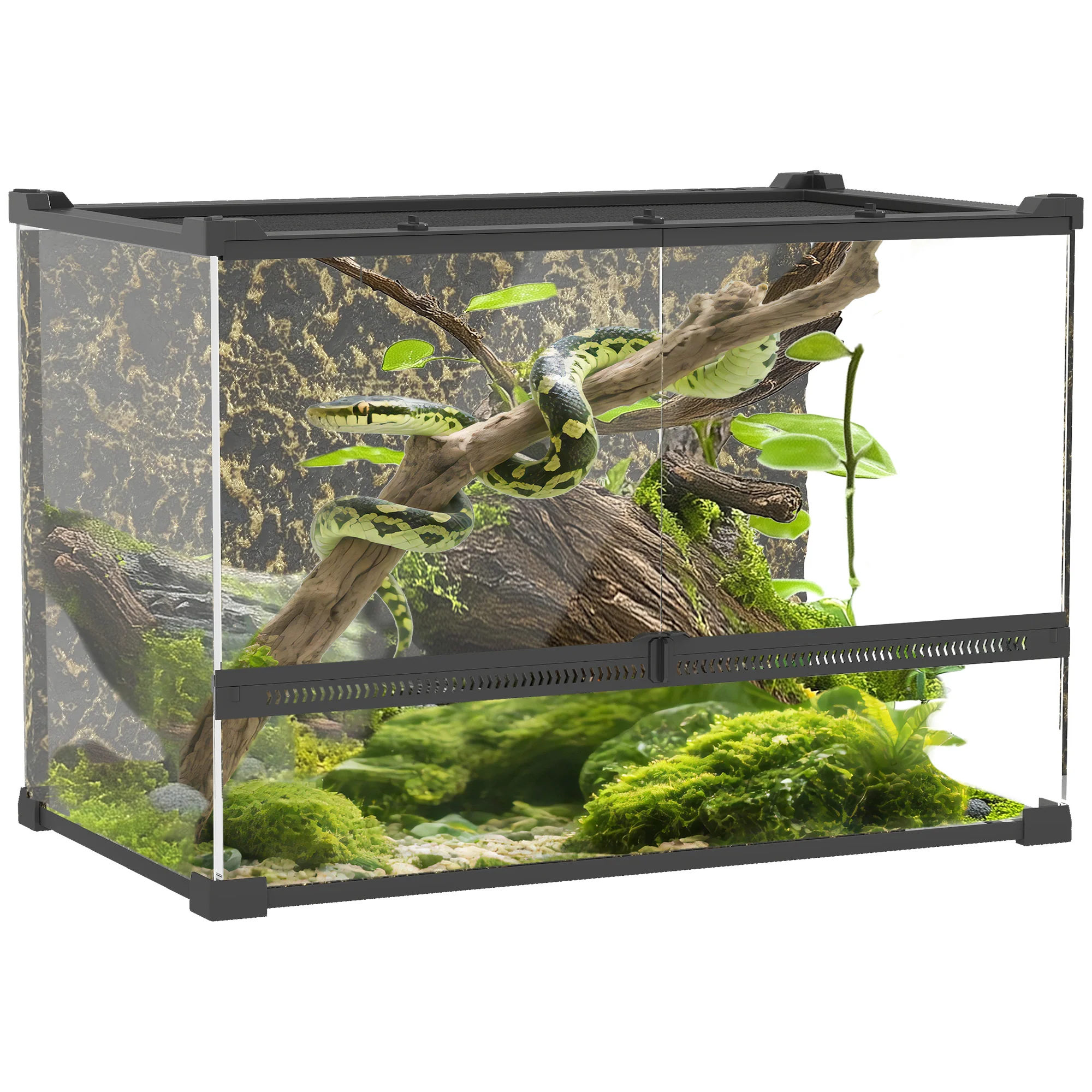 PawHut Glass Terrarium Reptile Vivarium With Stone Background - Image 19