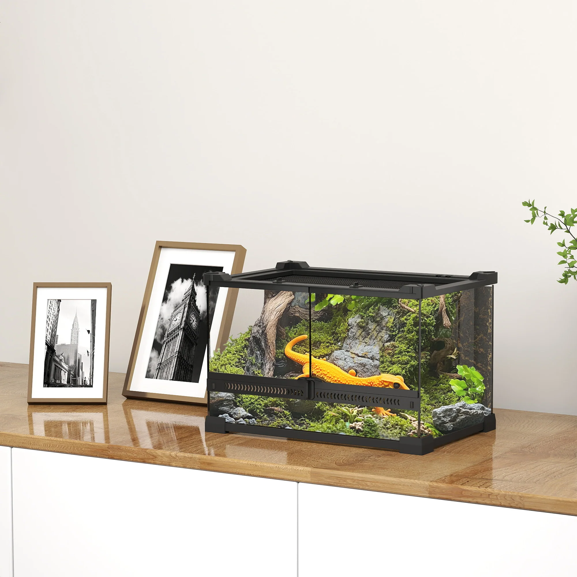 PawHut Glass Terrarium Reptile Vivarium With Stone Background - Image 2