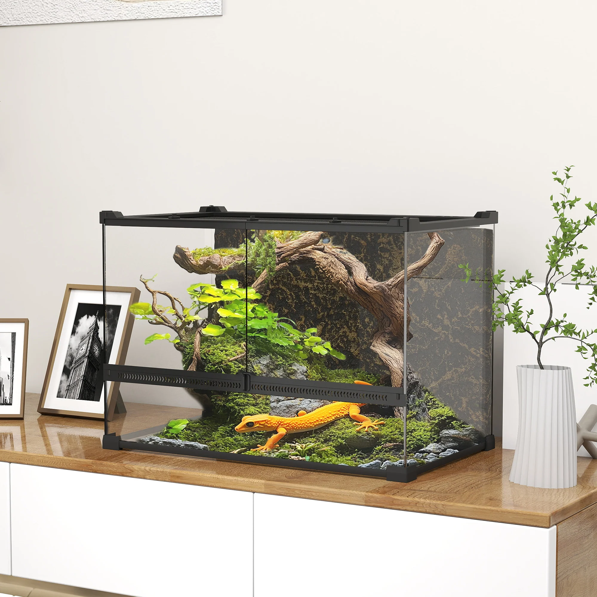 PawHut Glass Terrarium Reptile Vivarium With Stone Background - Image 20