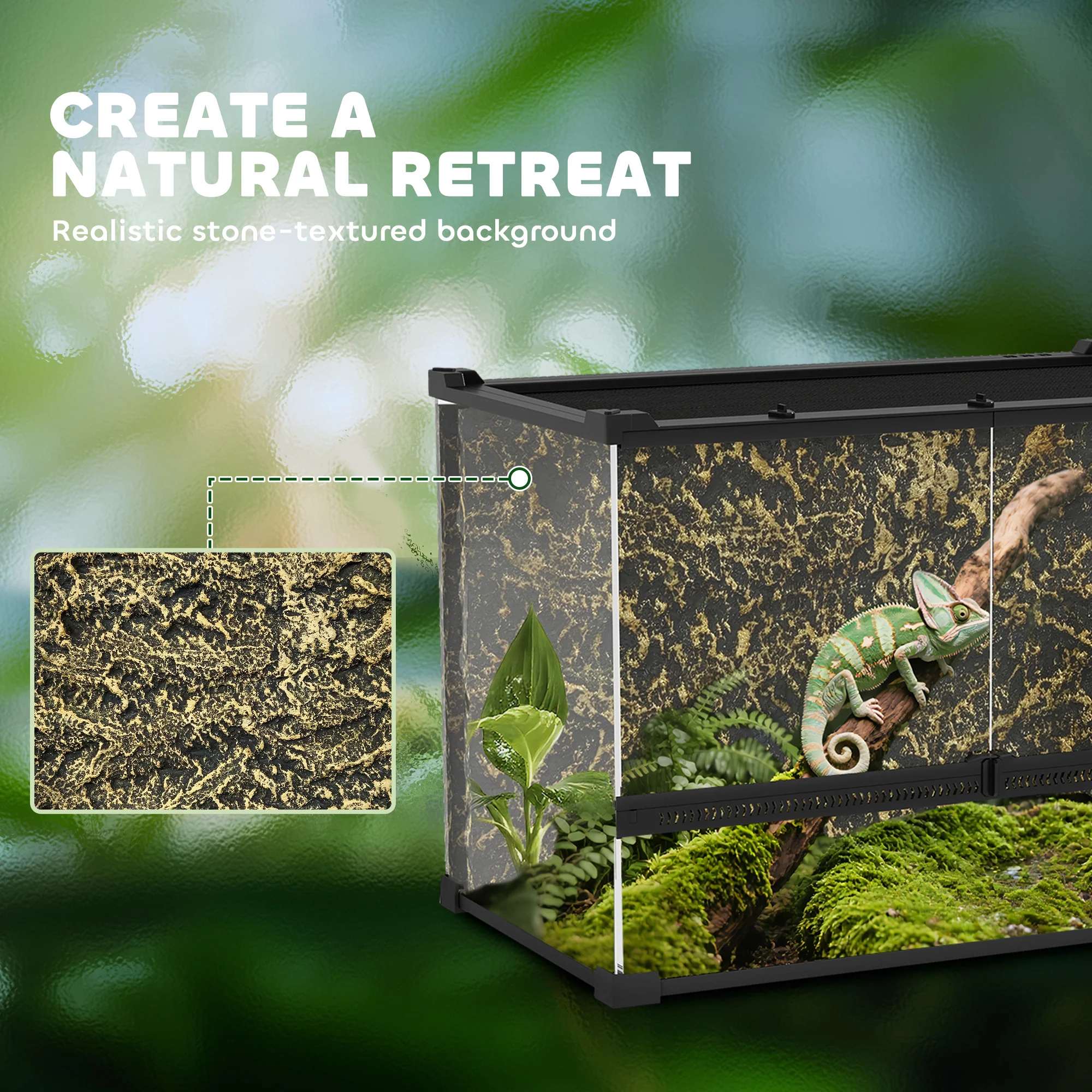 PawHut Glass Terrarium Reptile Vivarium With Stone Background - Image 22