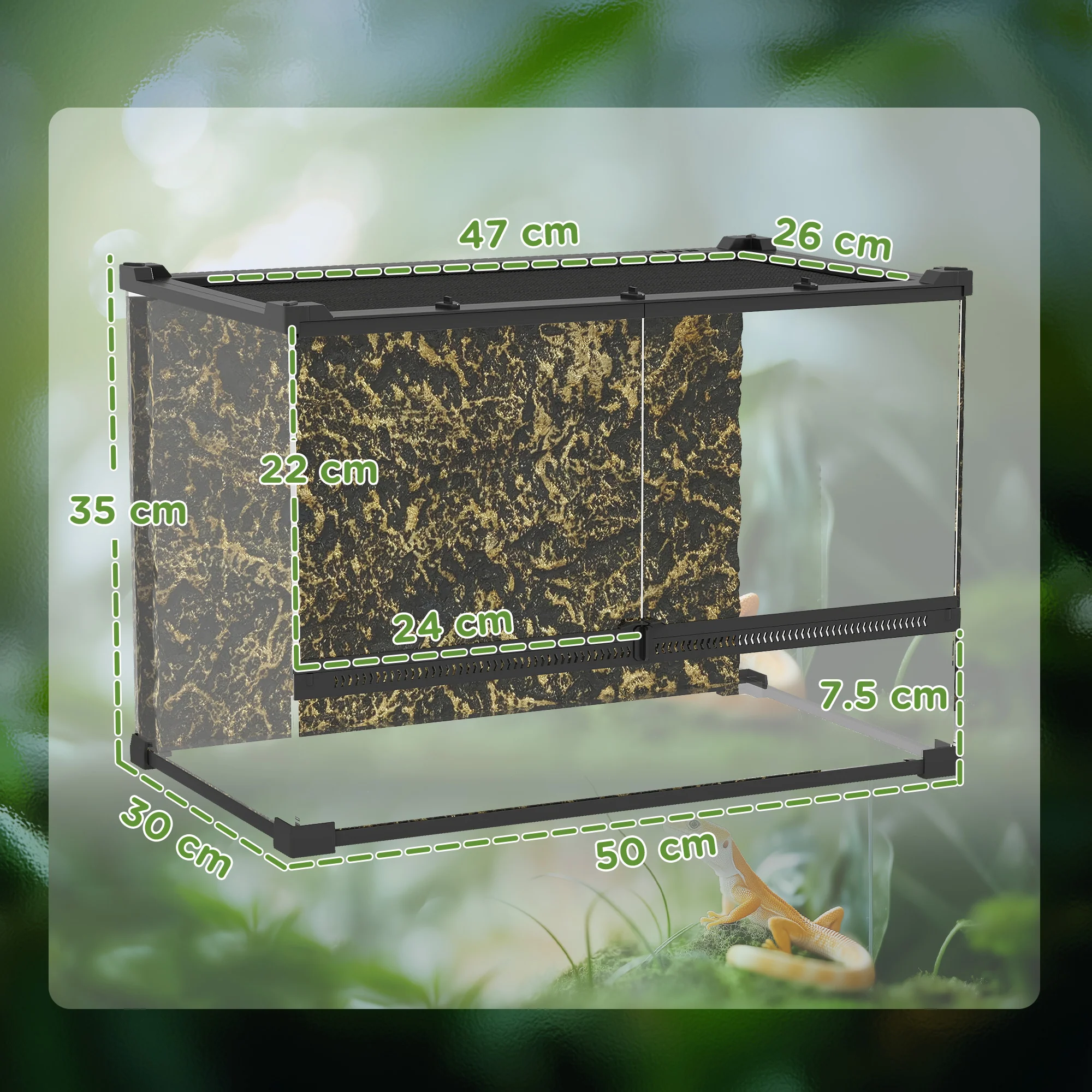 PawHut Glass Terrarium Reptile Vivarium With Stone Background - Image 23