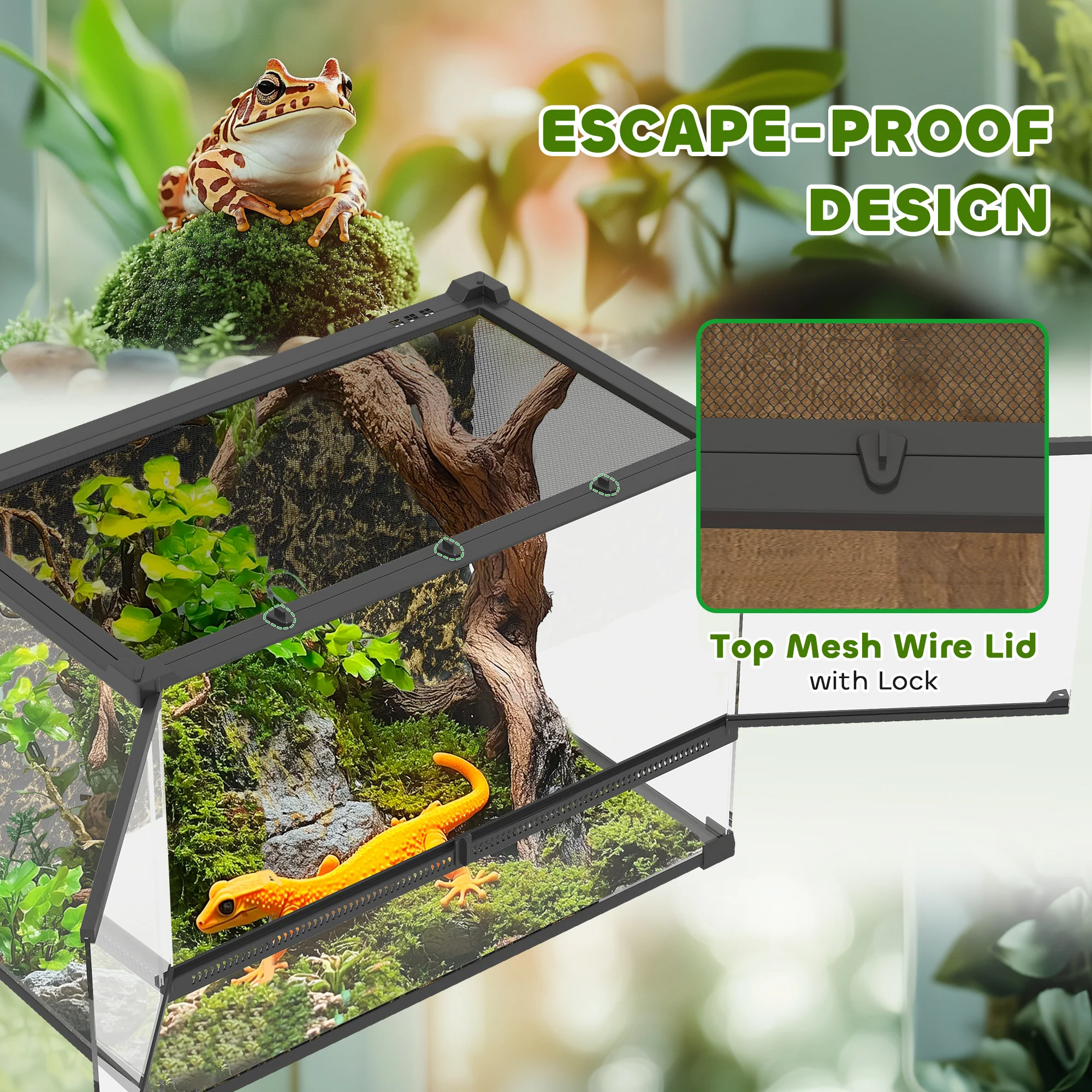 PawHut Glass Terrarium Reptile Vivarium With Stone Background - Image 24