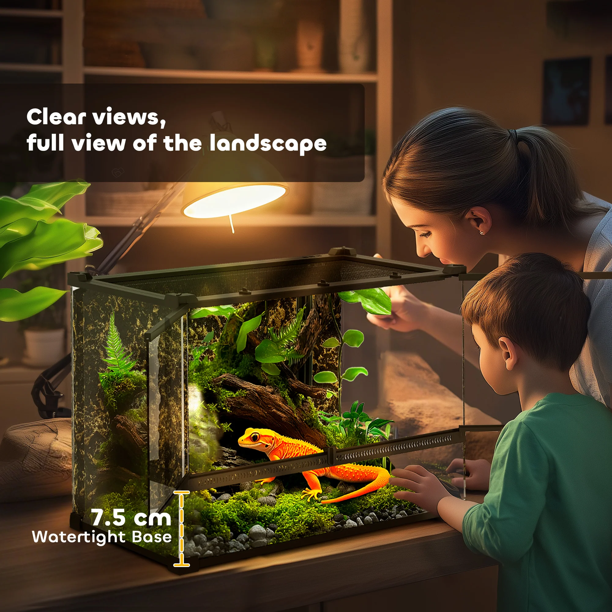 PawHut Glass Terrarium Reptile Vivarium With Stone Background - Image 25