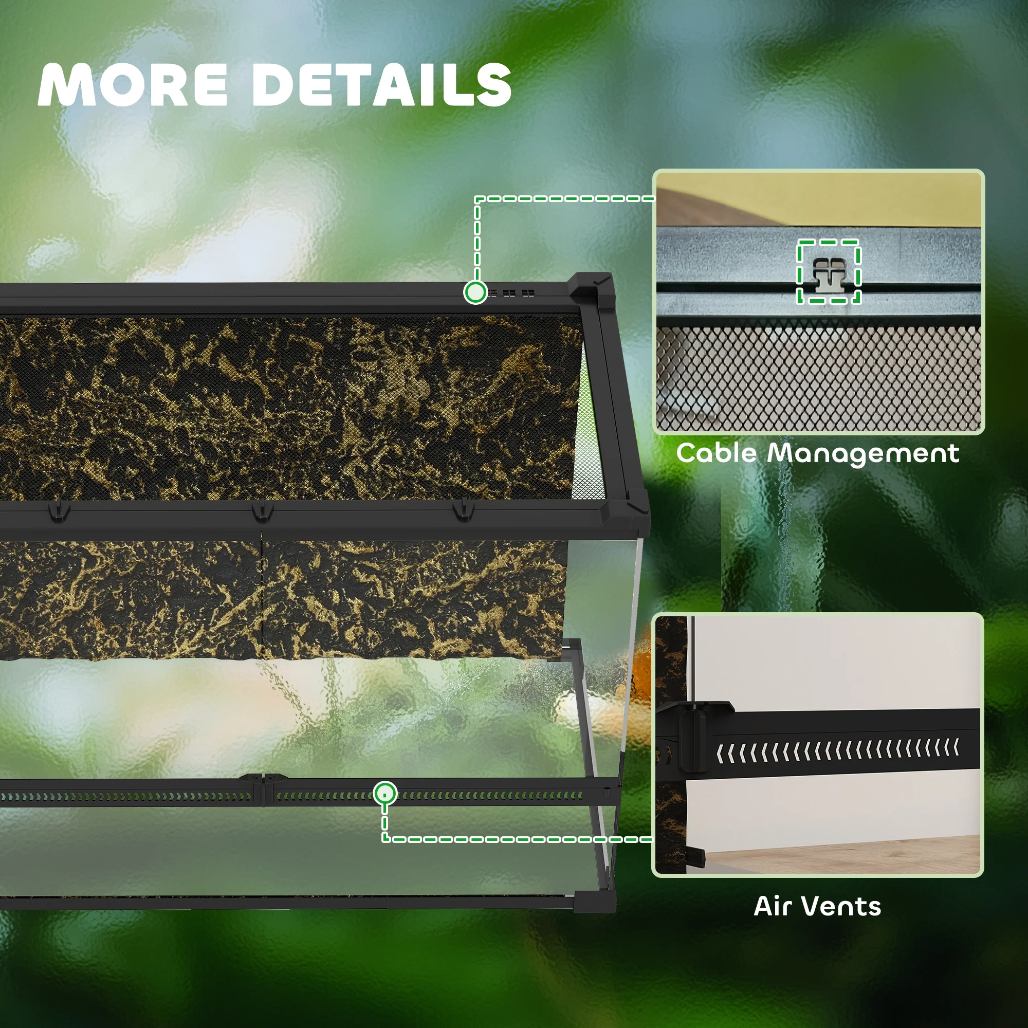 PawHut Glass Terrarium Reptile Vivarium With Stone Background - Image 27