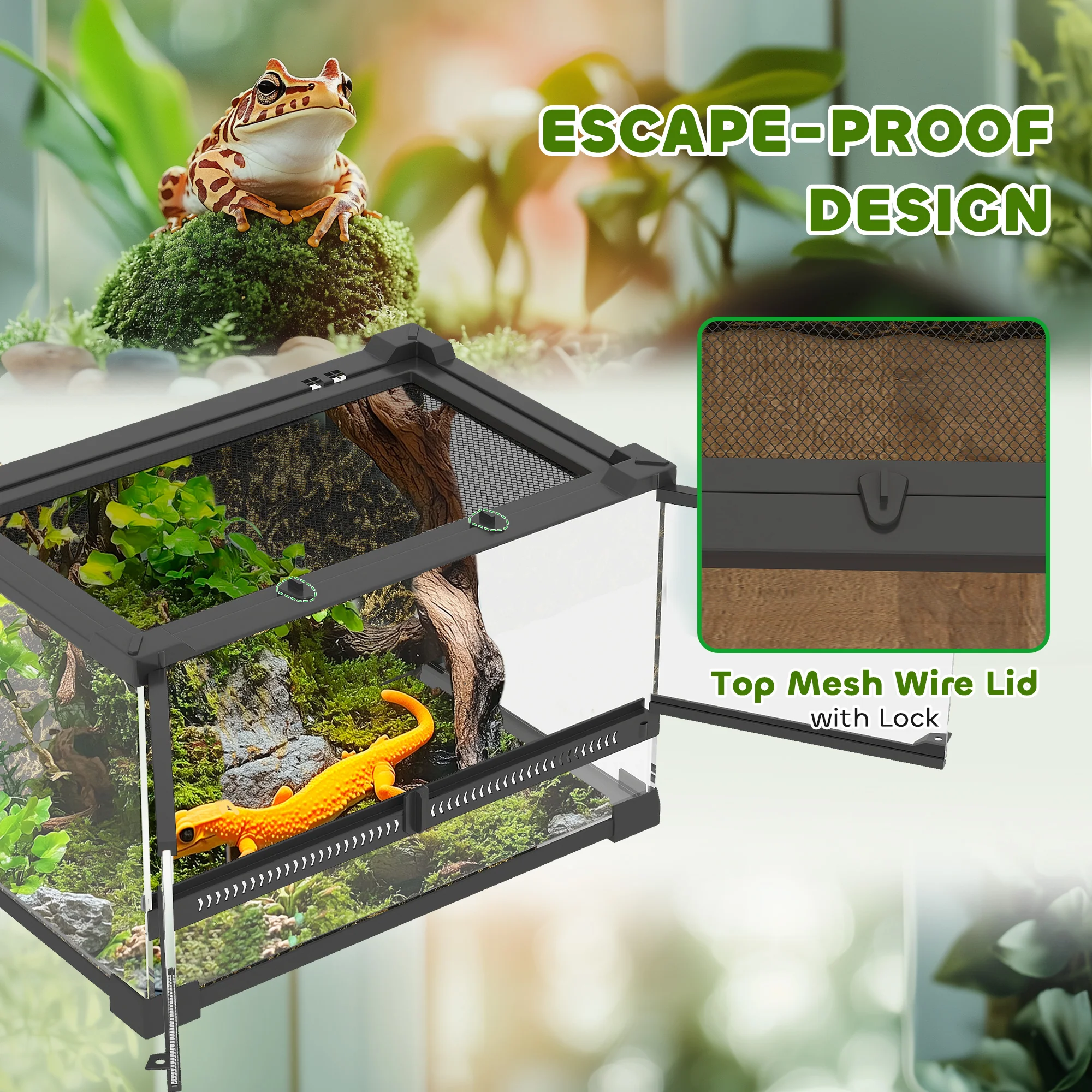 PawHut Glass Terrarium Reptile Vivarium With Stone Background - Image 6