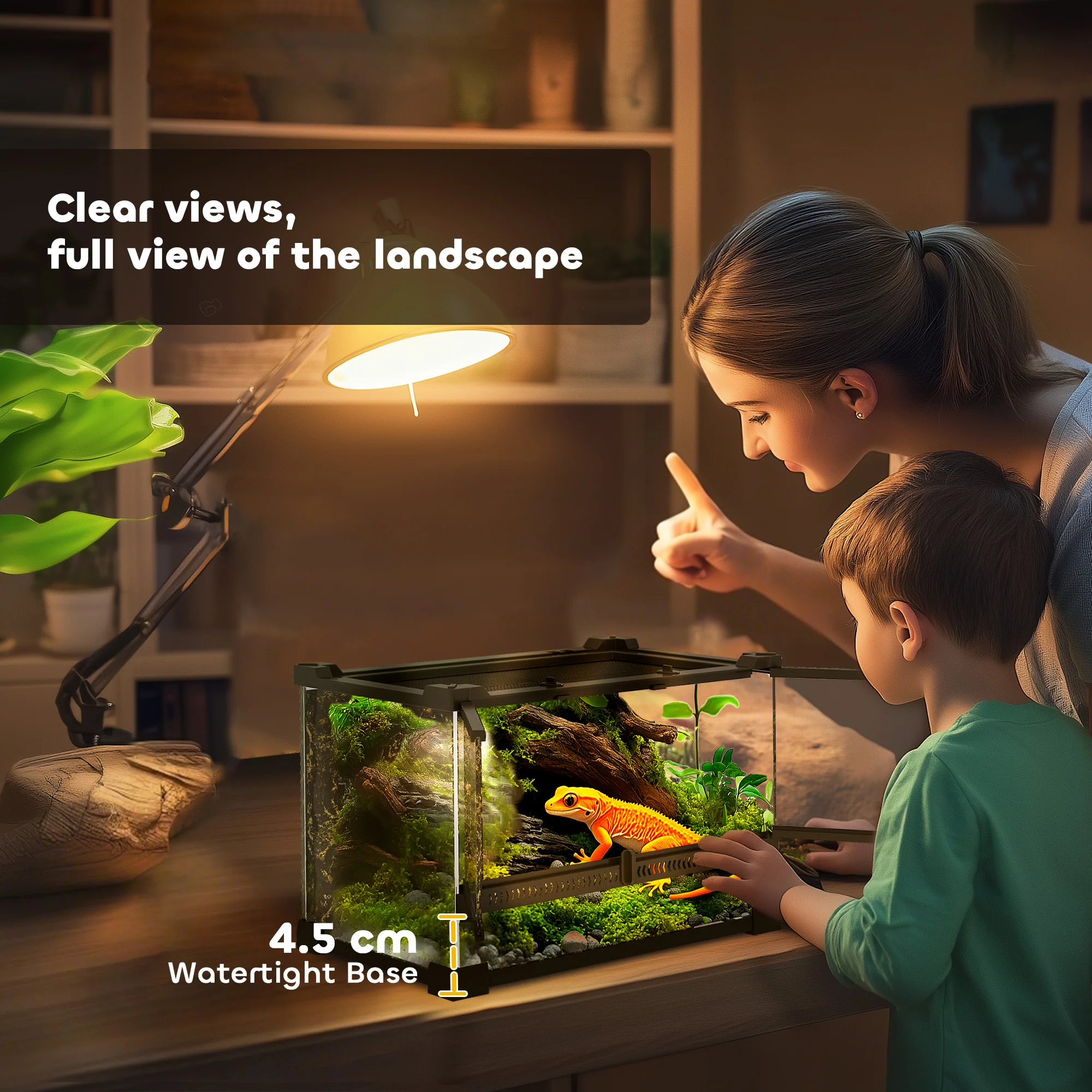 PawHut Glass Terrarium Reptile Vivarium With Stone Background - Image 7