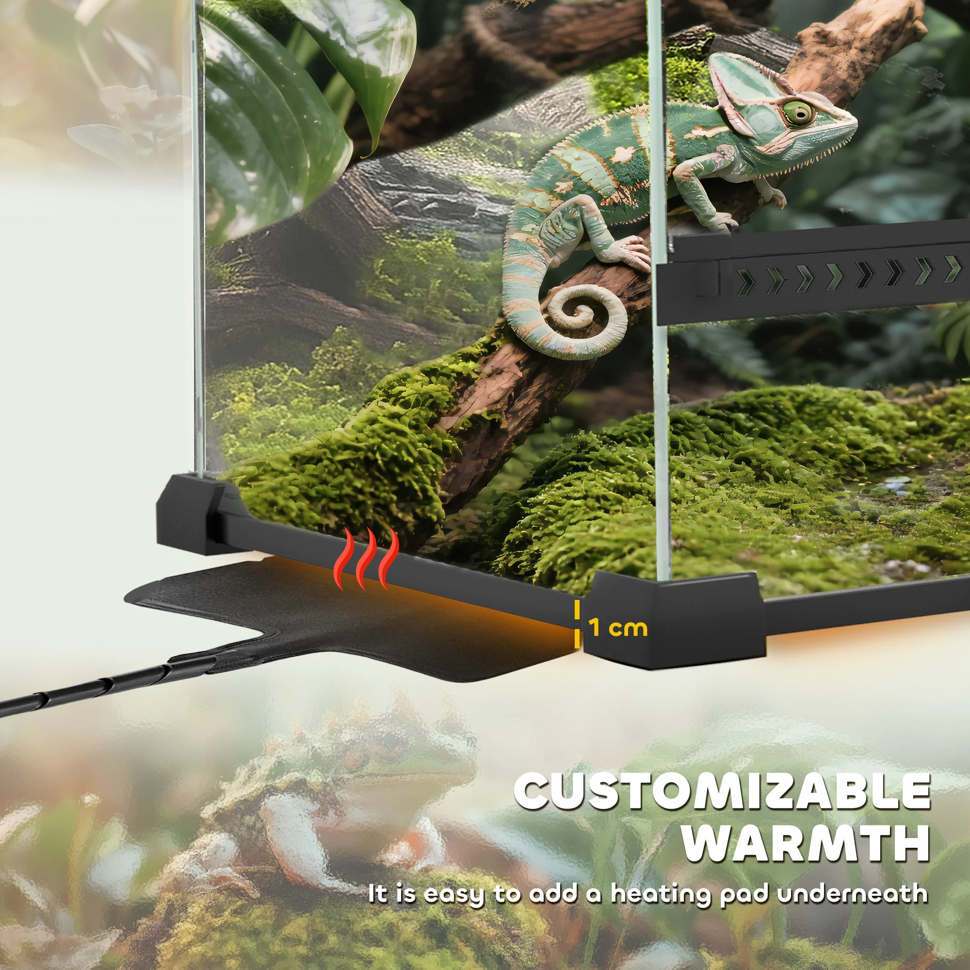 PawHut Glass Terrarium Reptile Vivarium With Stone Background - Image 8