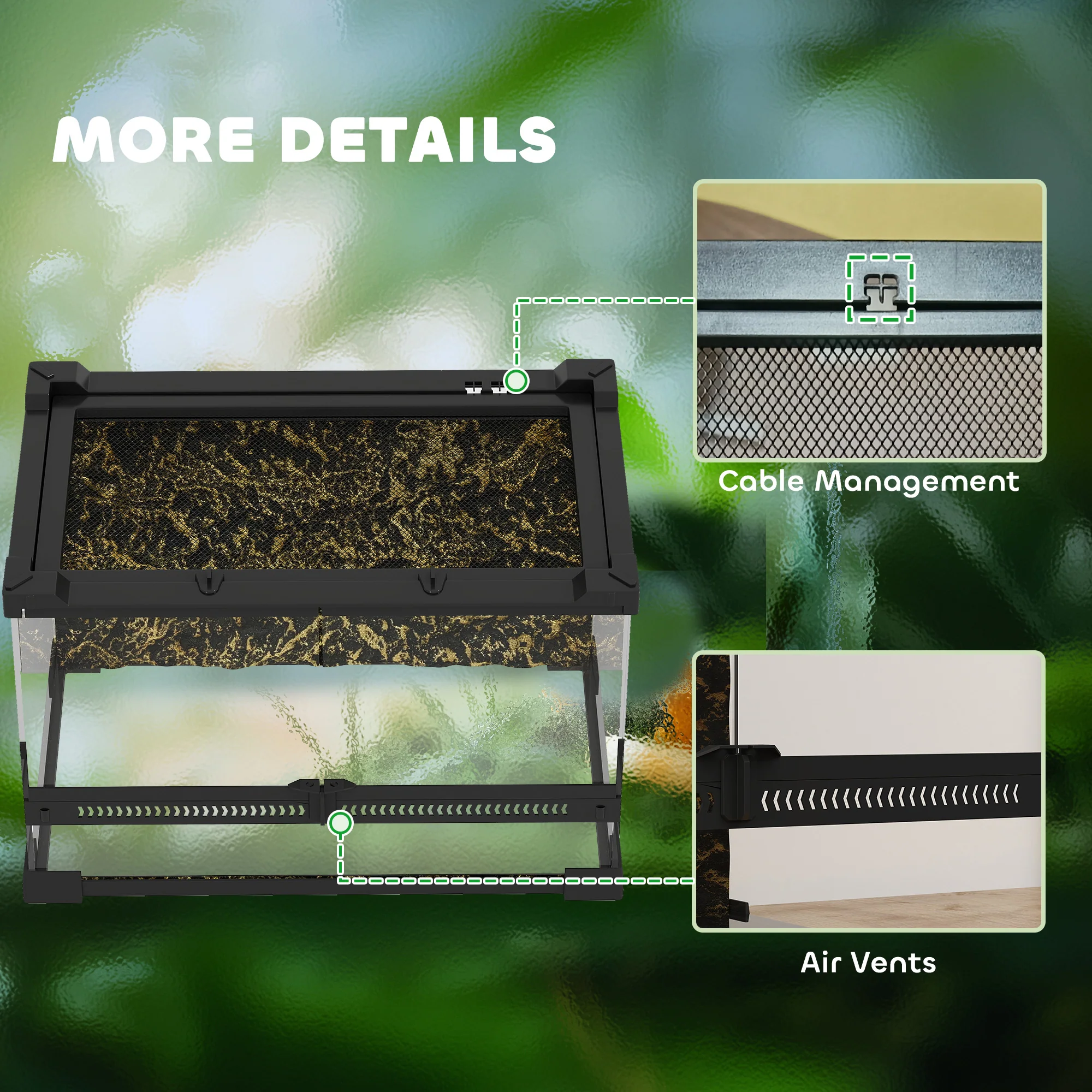 PawHut Glass Terrarium Reptile Vivarium With Stone Background - Image 9