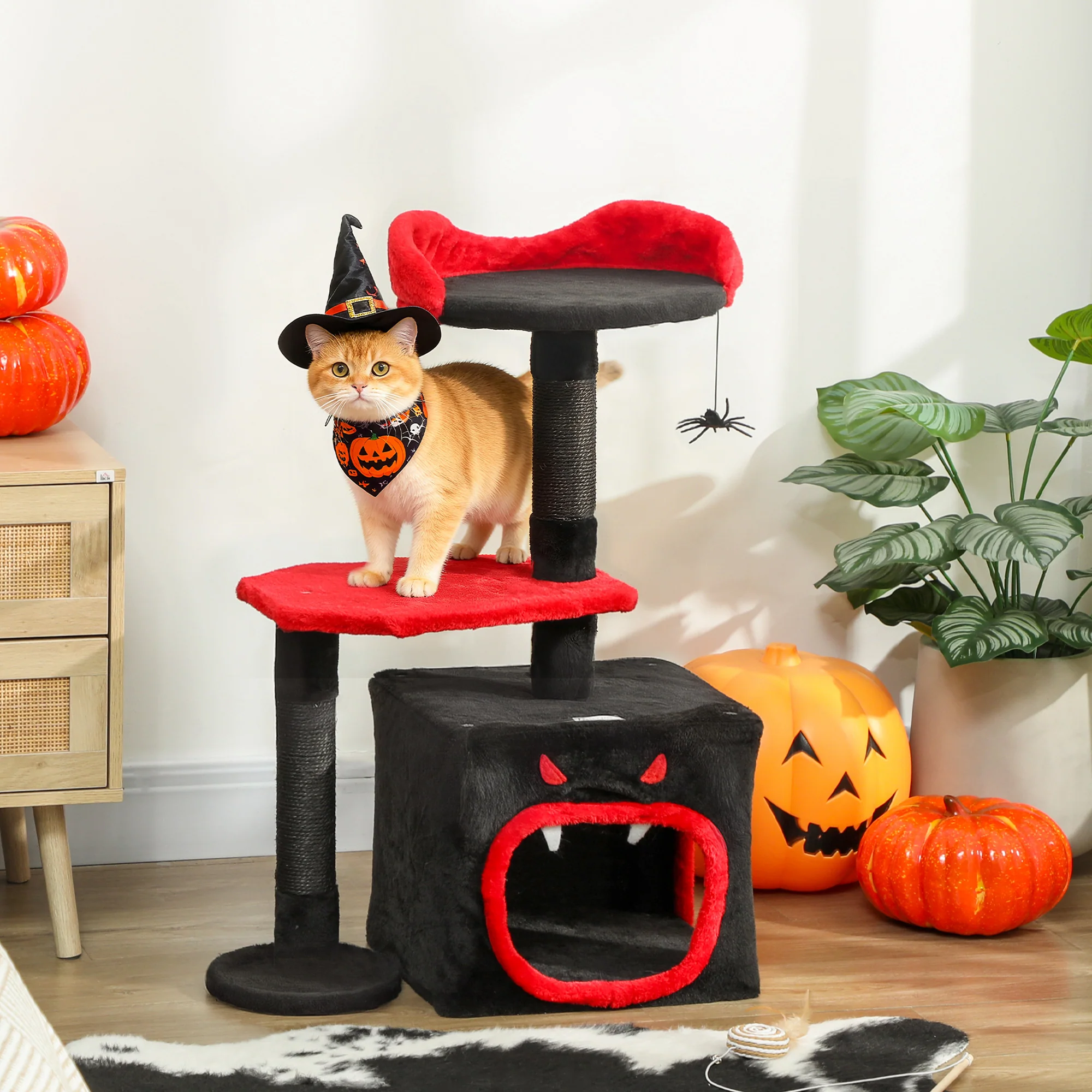 PawHut Gothic Cat Tree With Scratching Posts, Black, Halloween - Image 2