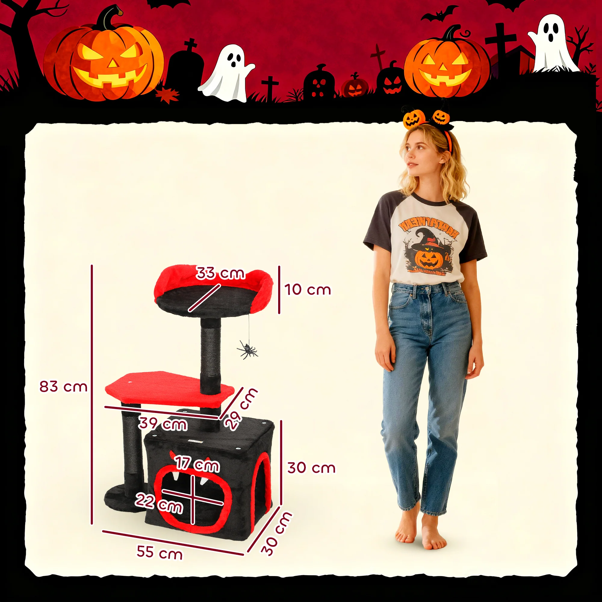 PawHut Gothic Cat Tree With Scratching Posts, Black, Halloween - Image 5
