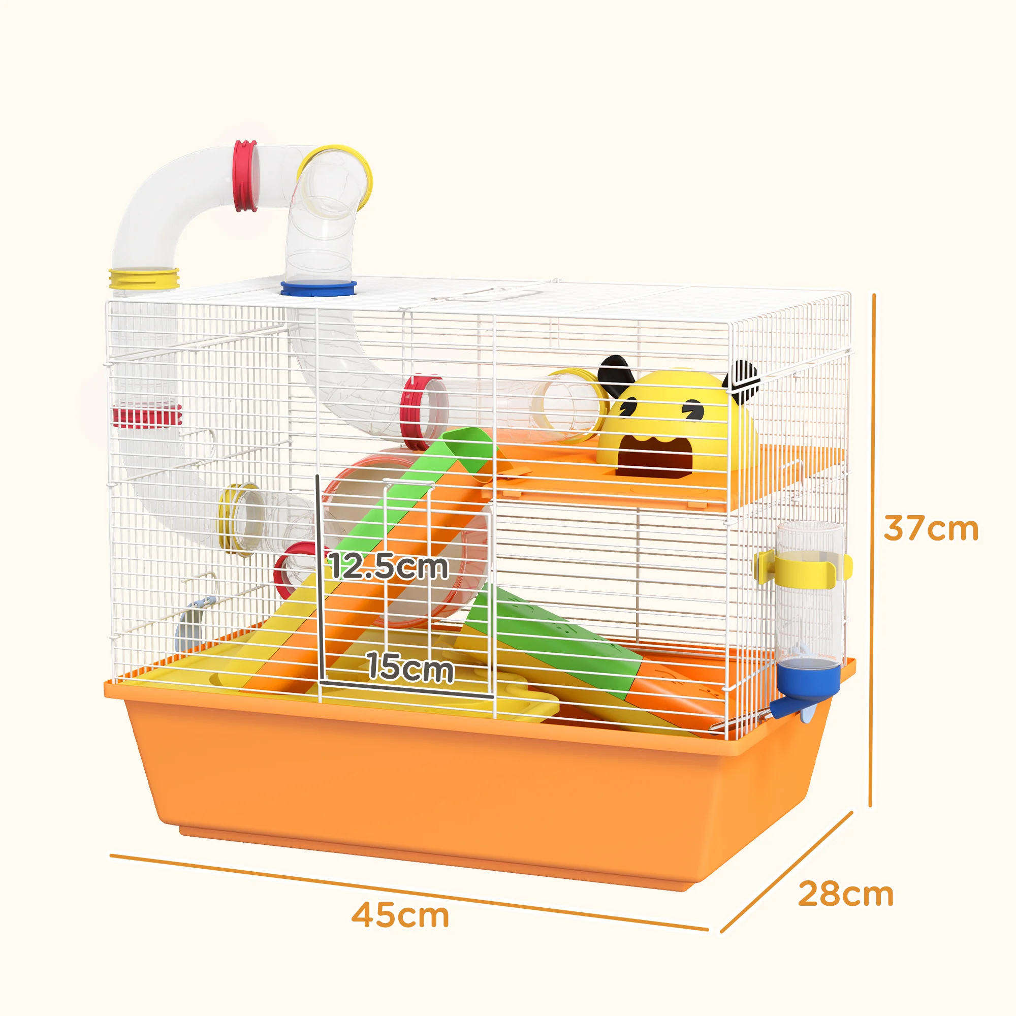 PawHut Hamster Cage, 3 Tiers Gerbil Cage For Dwarf Hamsters With Tubes, Ladder - Image 5