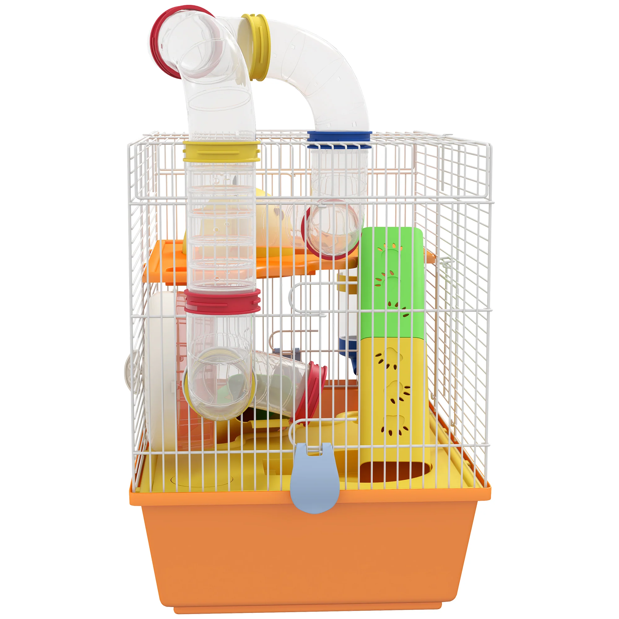 PawHut Hamster Cage, 3 Tiers Gerbil Cage For Dwarf Hamsters With Tubes, Ladder - Image 9