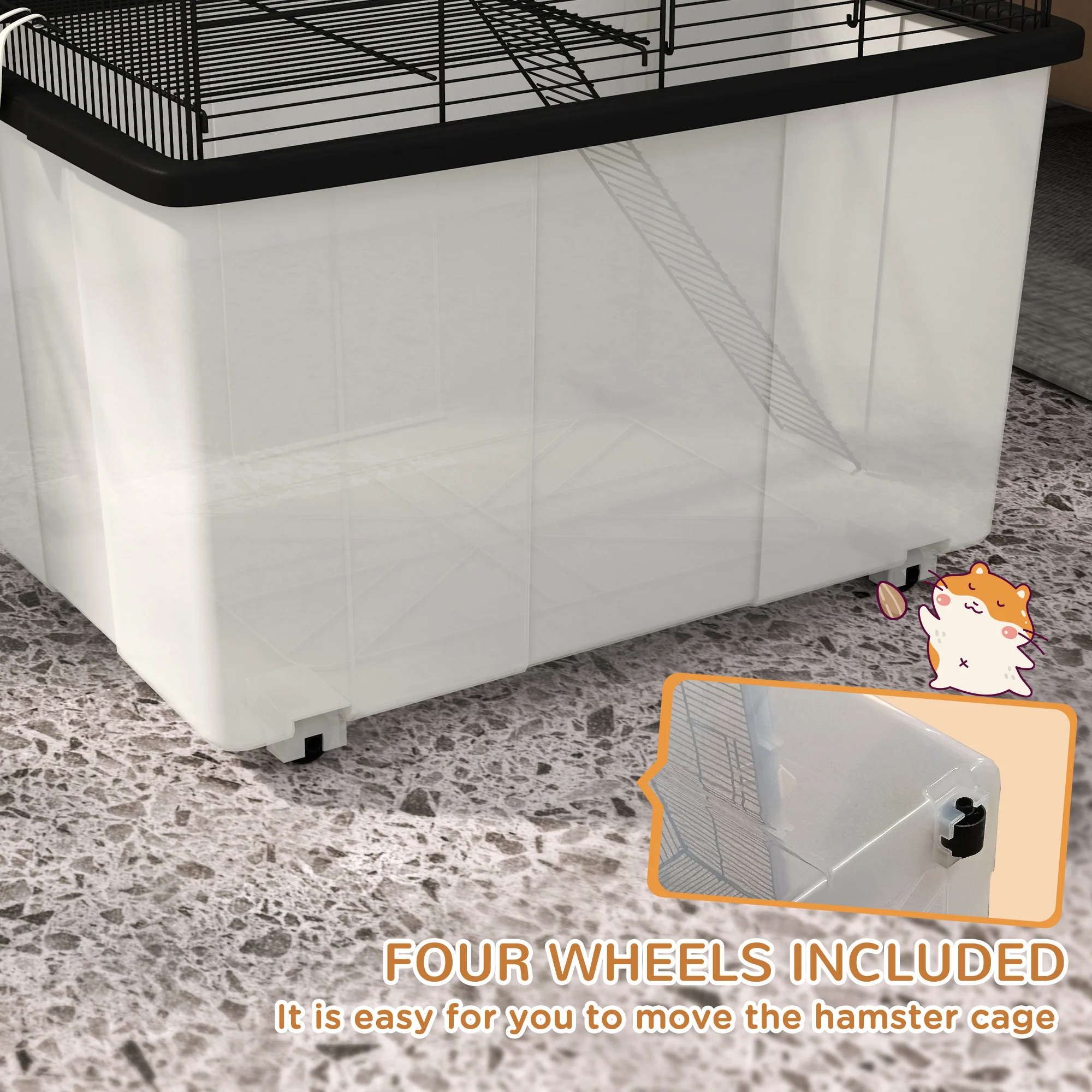 PawHut Hamster Cage, Two-Tier Gerbil Cage W/ Deep Bottom, Ramp, Food Dish - Image 4