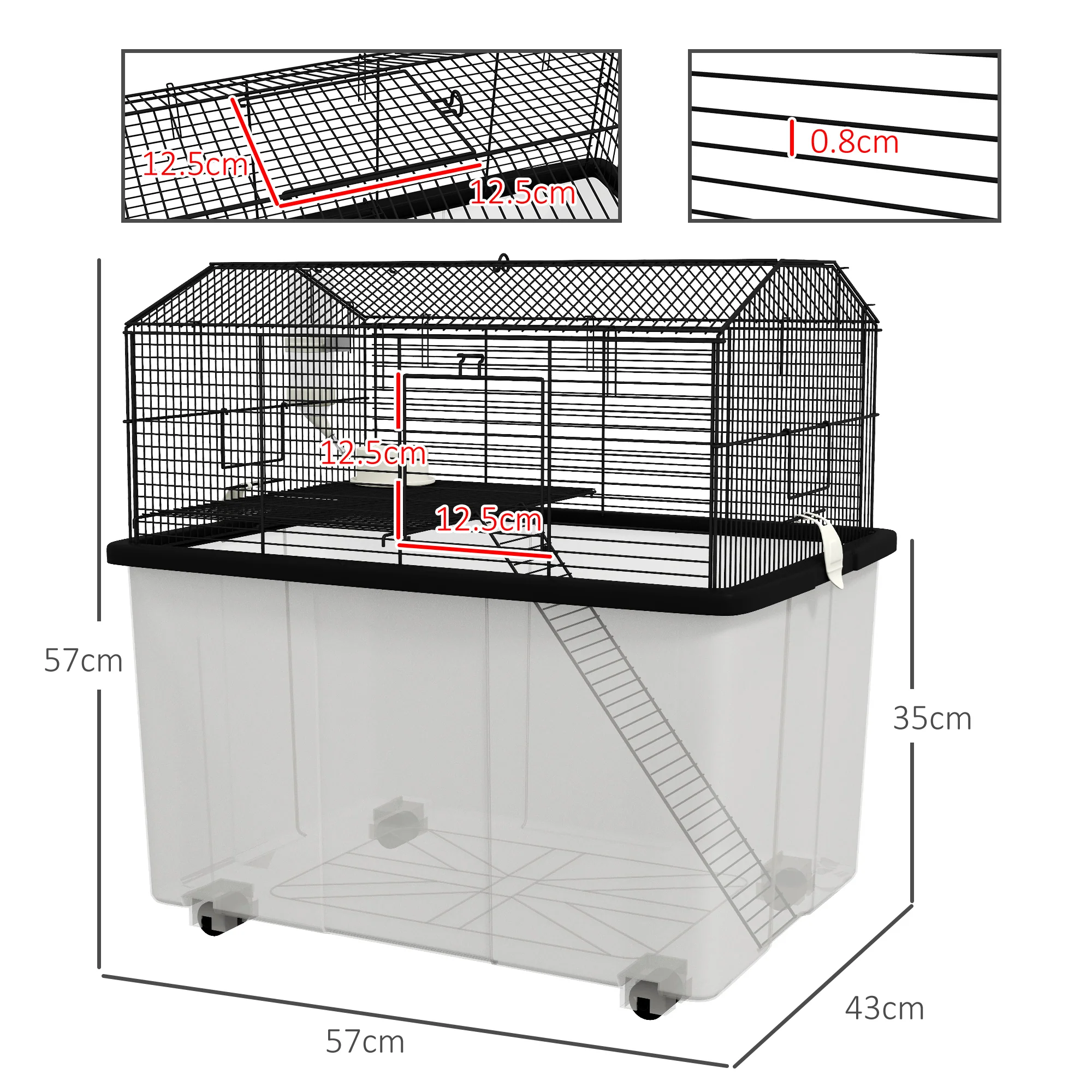 PawHut Hamster Cage, Two-Tier Gerbil Cage W/ Deep Bottom, Ramp, Food Dish - Image 5