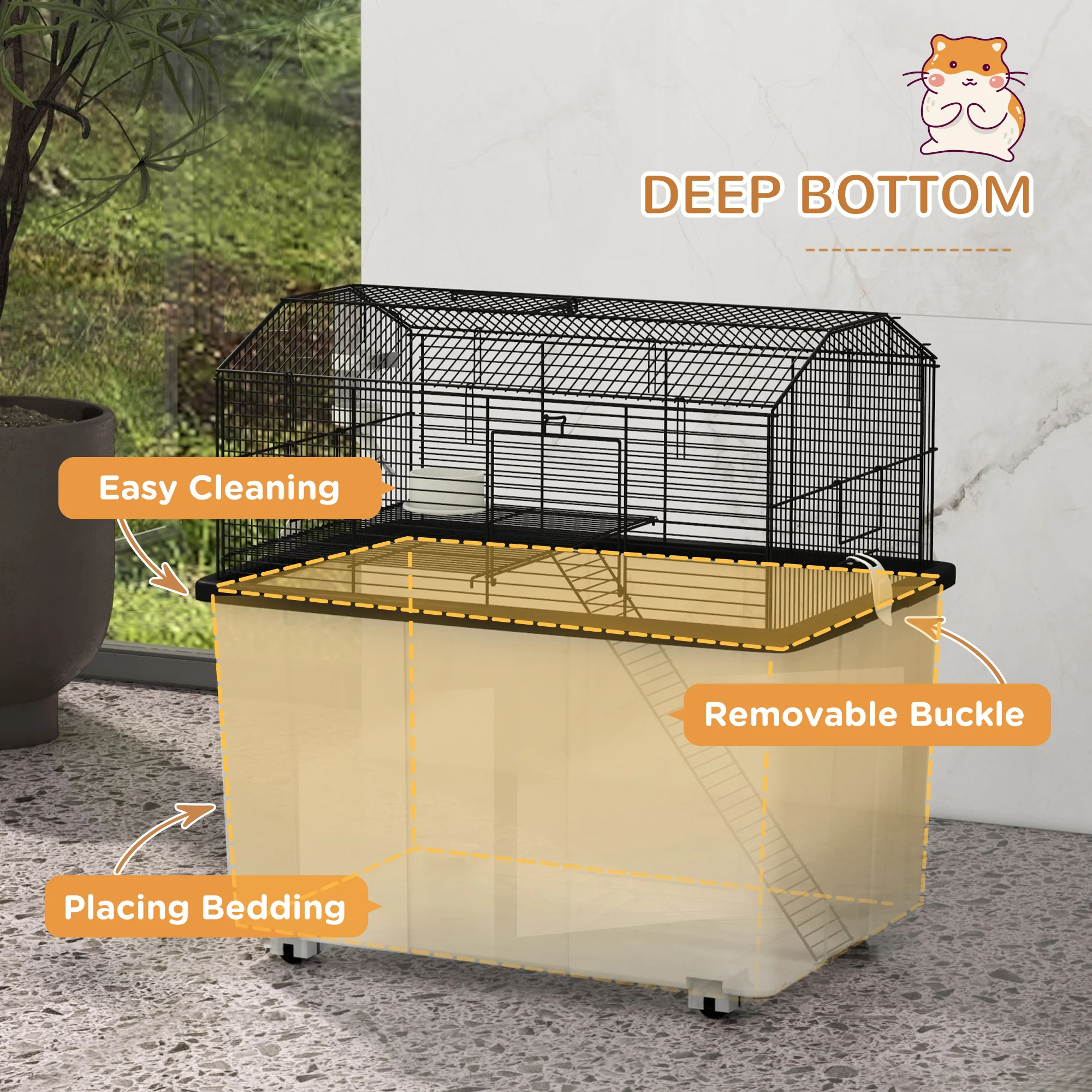 PawHut Hamster Cage, Two-Tier Gerbil Cage W/ Deep Bottom, Ramp, Food Dish - Image 7