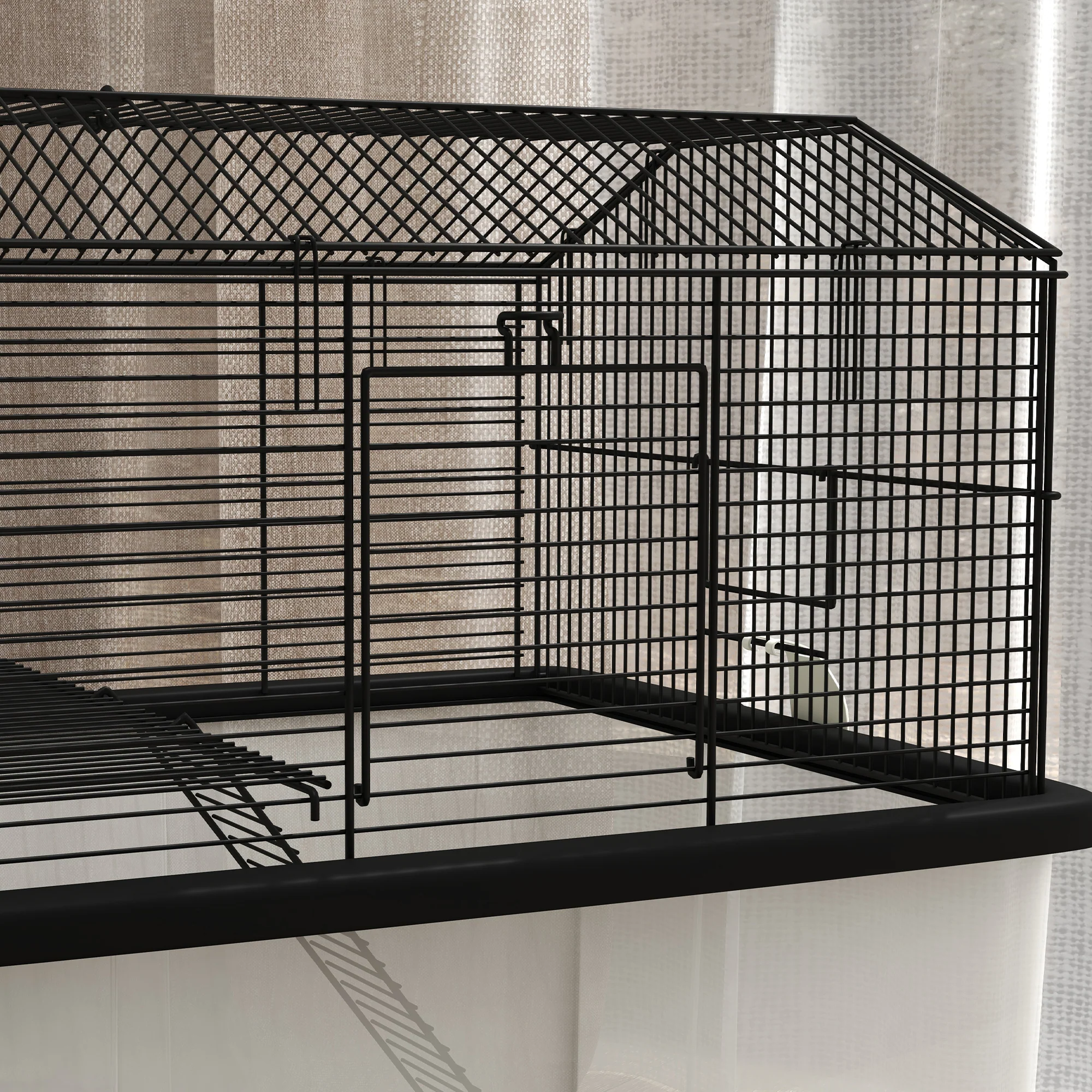 PawHut Hamster Cage, Two-Tier Gerbil Cage W/ Deep Bottom, Ramp, Food Dish - Image 8