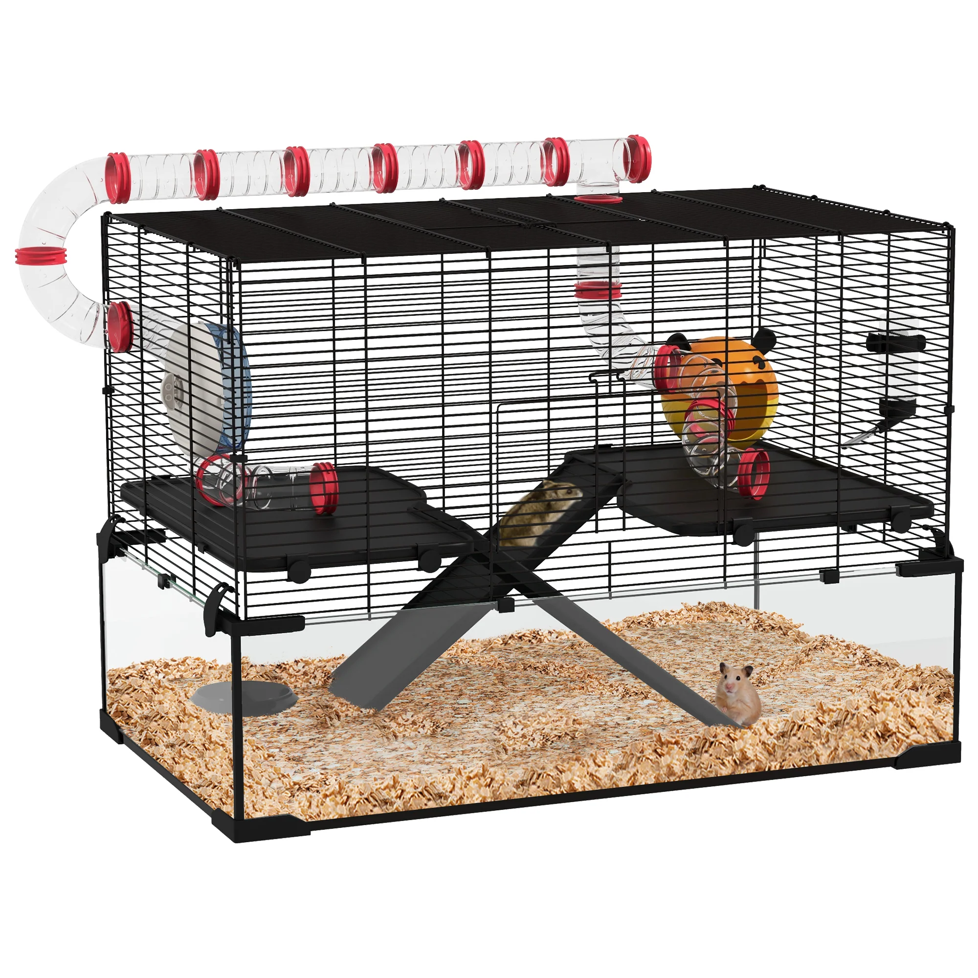 PawHut Hamster Cage W/ Tunnels, Tubes, Ramps, Platforms, Hut - Image 10