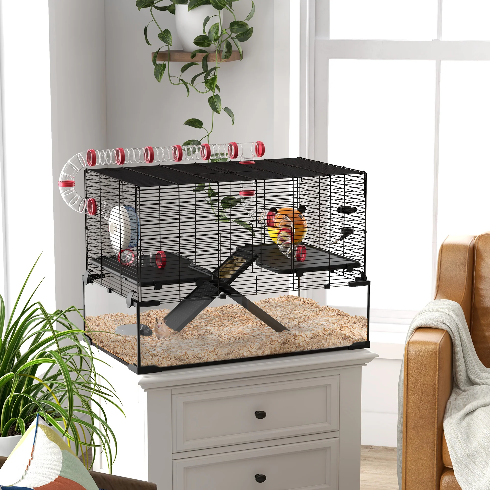 PawHut Hamster Cage W/ Tunnels, Tubes, Ramps, Platforms, Hut - Image 11