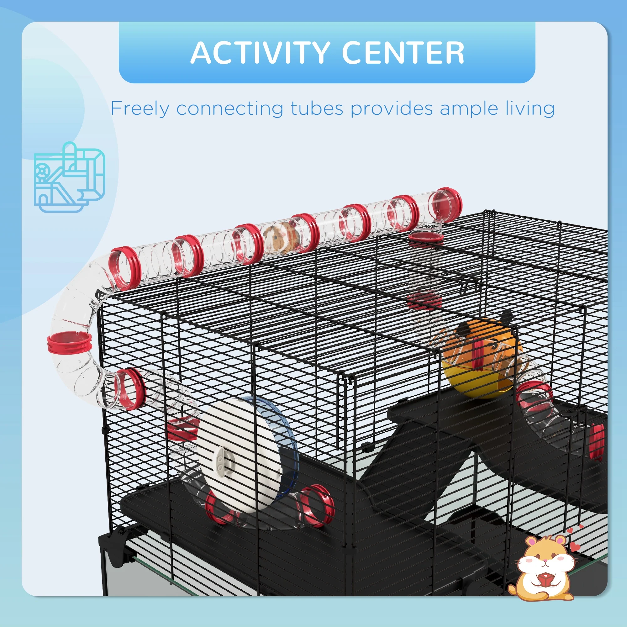 PawHut Hamster Cage W/ Tunnels, Tubes, Ramps, Platforms, Hut - Image 12
