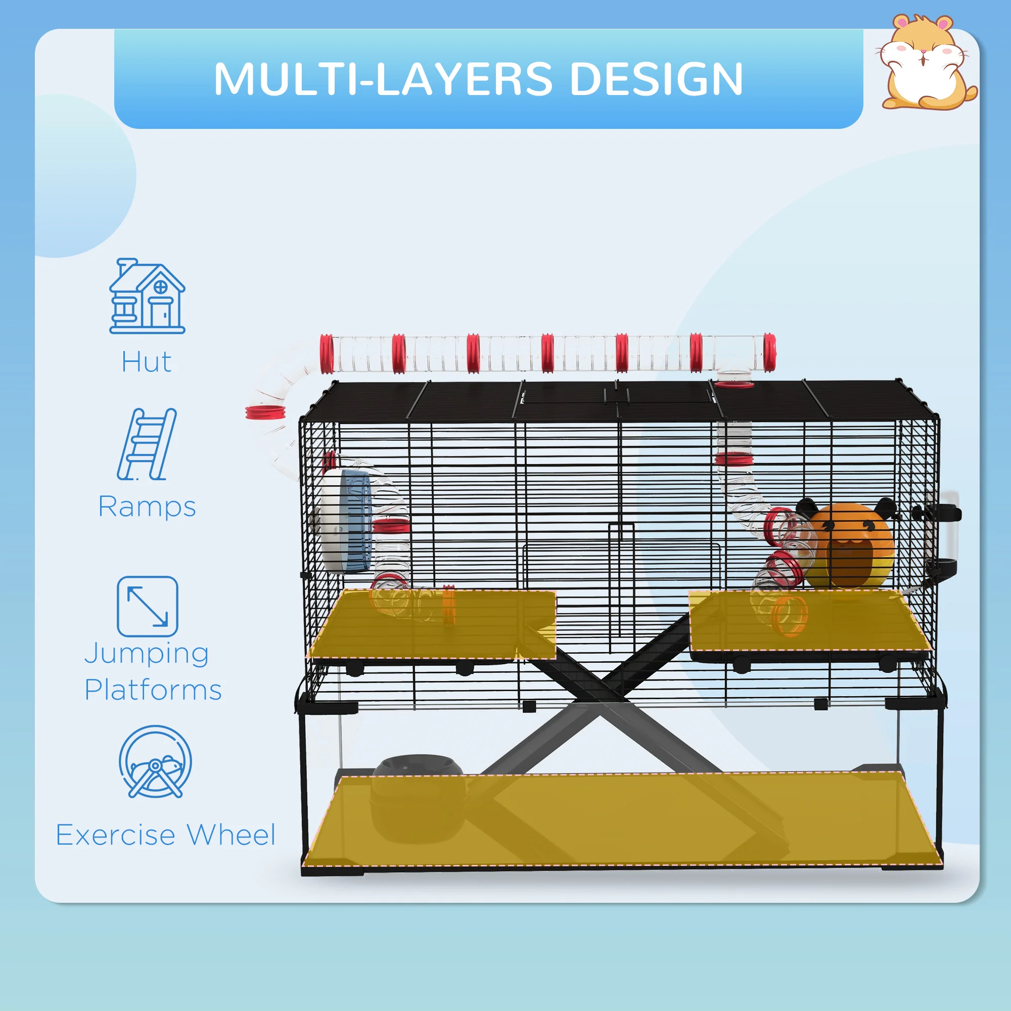 PawHut Hamster Cage W/ Tunnels, Tubes, Ramps, Platforms, Hut - Image 13