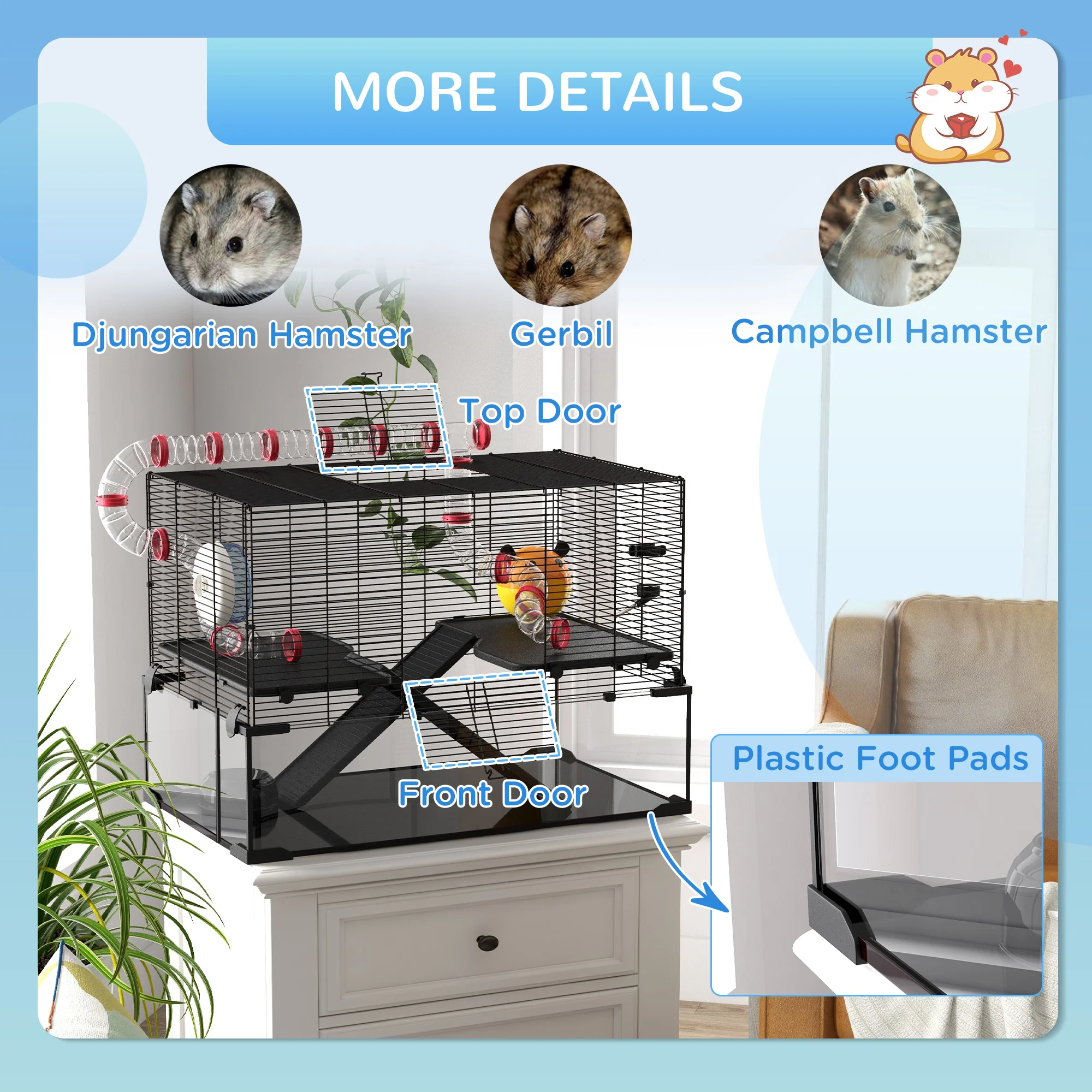 PawHut Hamster Cage W/ Tunnels, Tubes, Ramps, Platforms, Hut - Image 17