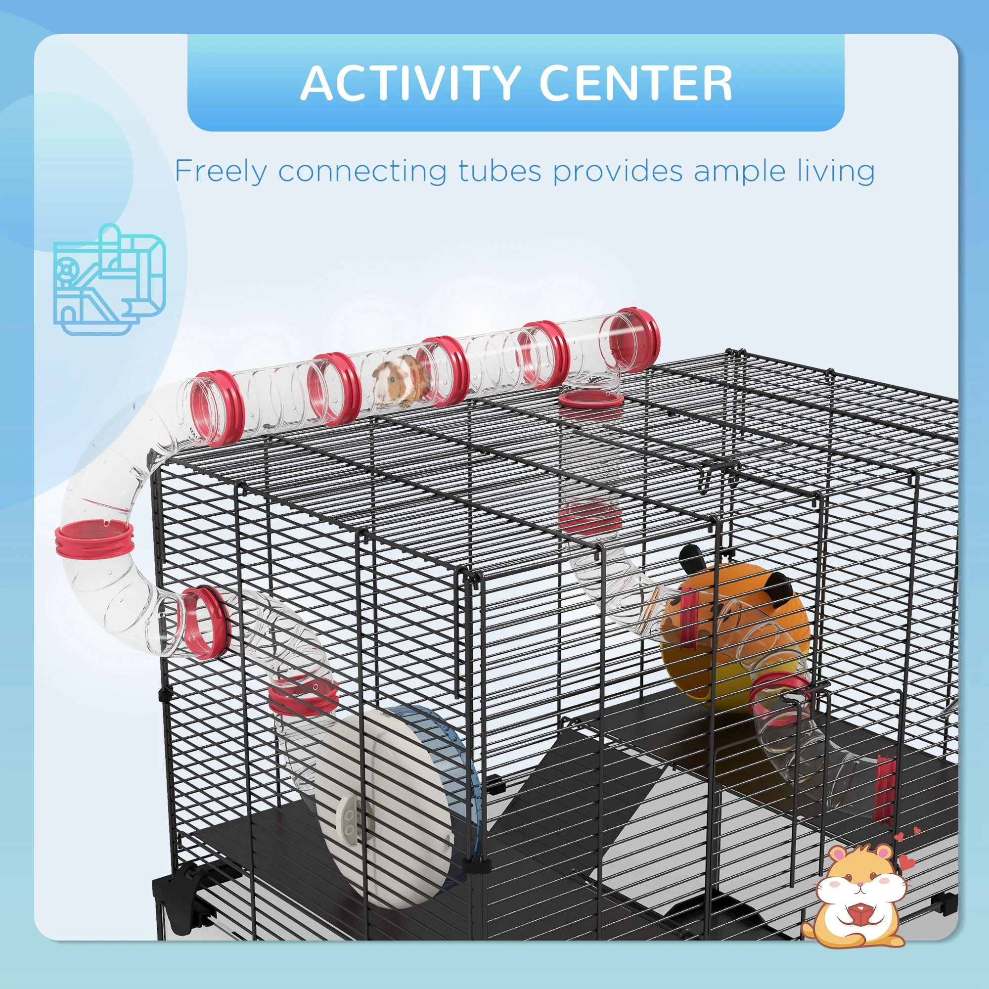 PawHut Hamster Cage W/ Tunnels, Tubes, Ramps, Platforms, Hut - Image 3