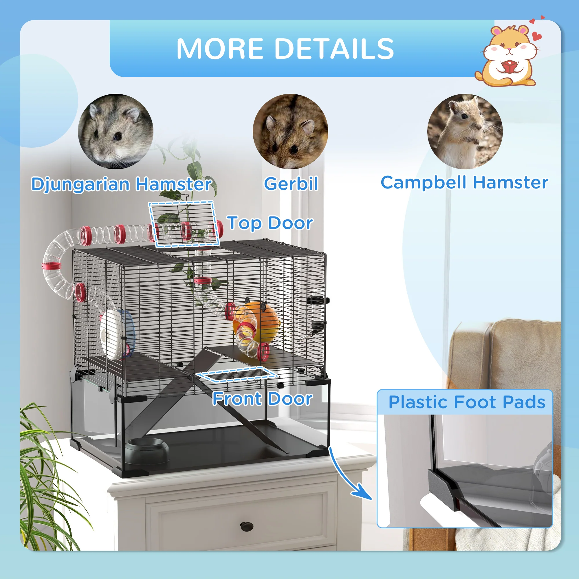 PawHut Hamster Cage W/ Tunnels, Tubes, Ramps, Platforms, Hut - Image 8