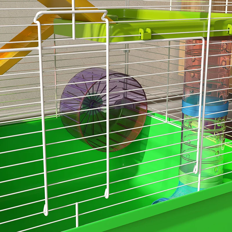PawHut Hamster Cage W/ Water Bottle, Exercise Wheel, Tubes, Ramps - Green - Image 8