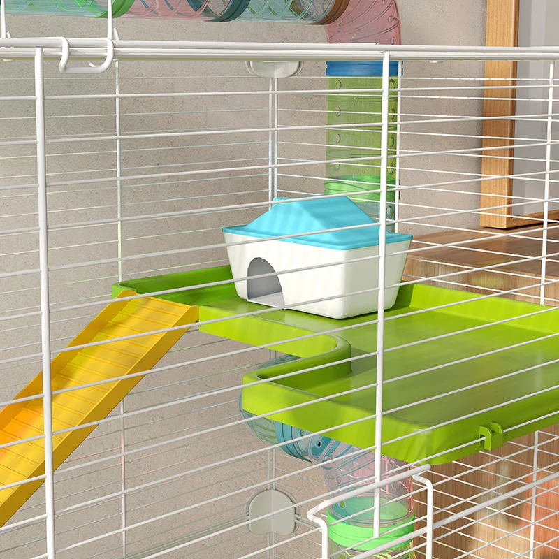PawHut Hamster Cage W/ Water Bottle, Exercise Wheel, Tubes, Ramps - Green - Image 9