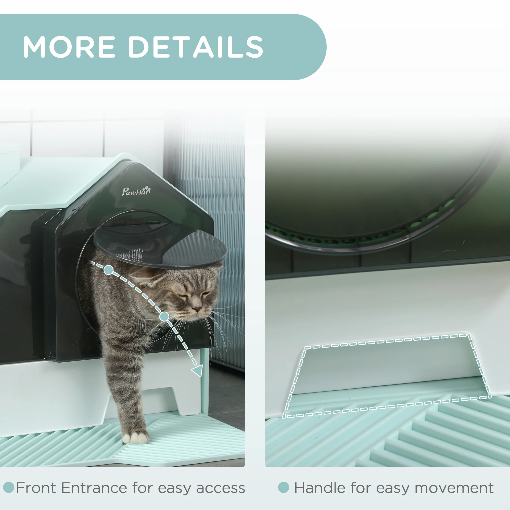 PawHut Hooded Cat Litter Tray W/ Scoop, Drawer Pan Handle Deodorants Light Blue - Image 7