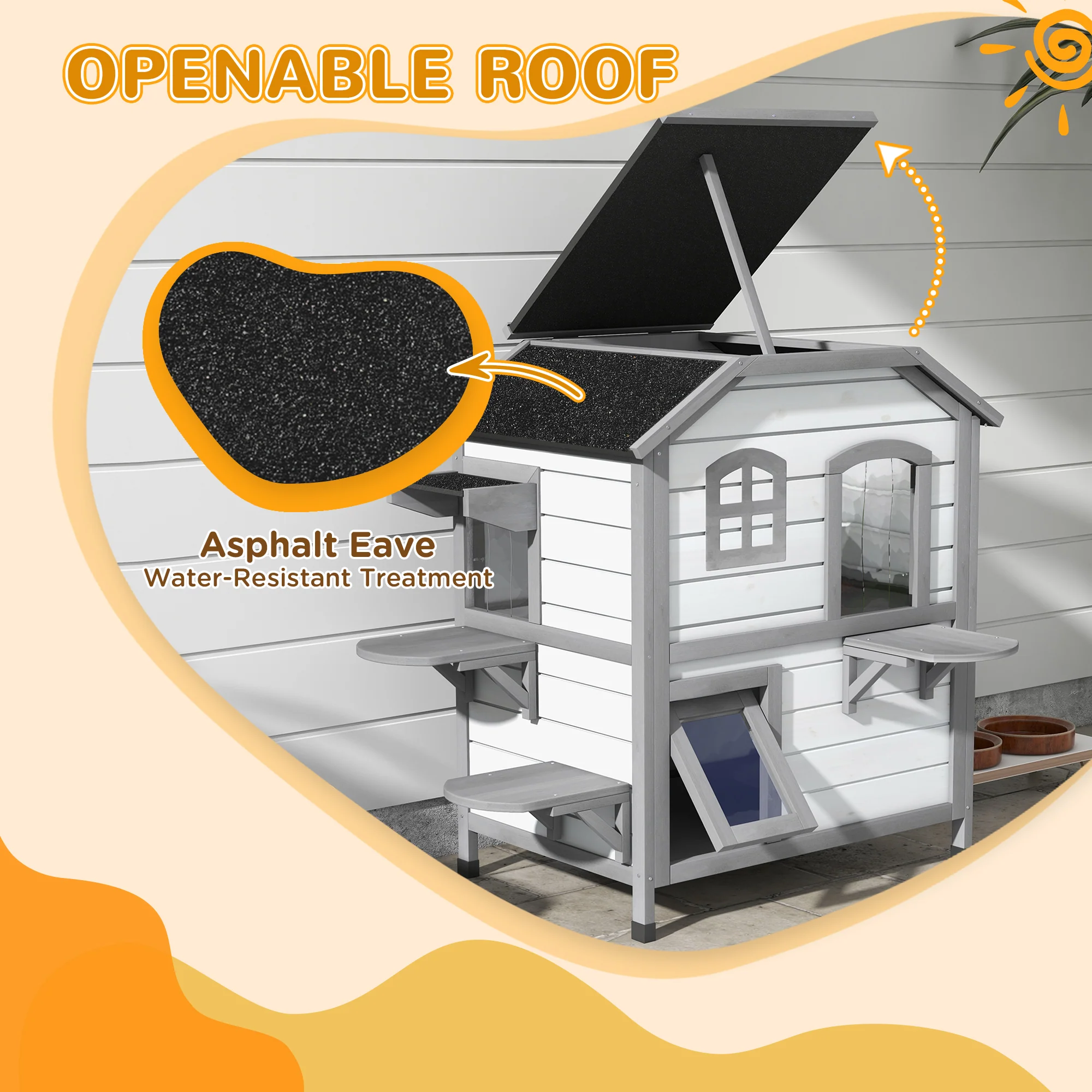 PawHut Kitten Condo With Openable Roof, Catio Enclosure Furniture, White - Image 3