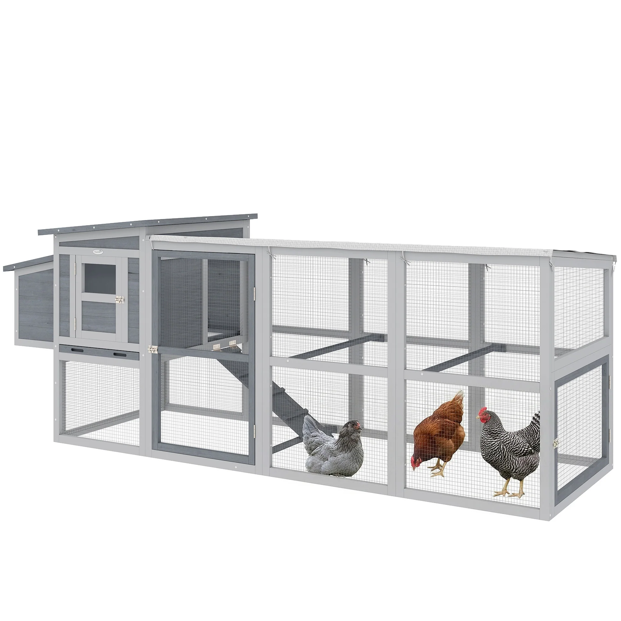 PawHut Large Chicken Coop, Wooden Hen House With Covered Run