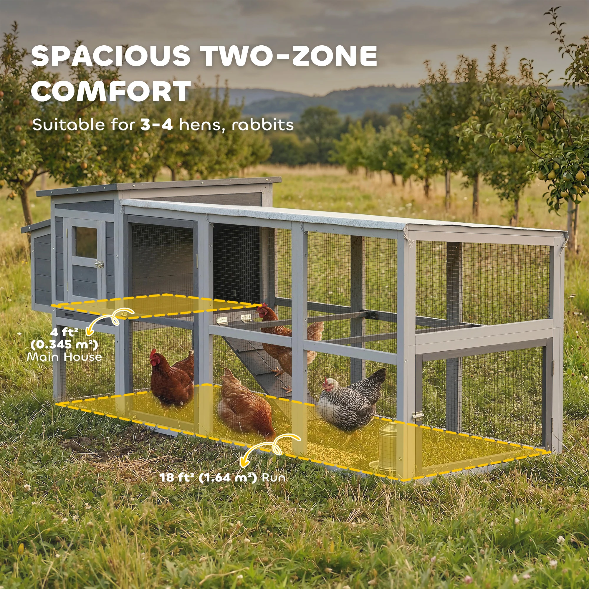 PawHut Large Chicken Coop, Wooden Hen House With Covered Run - Image 3