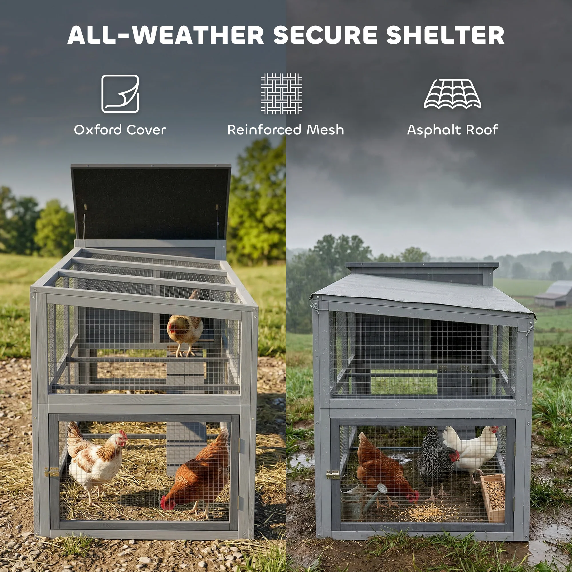 PawHut Large Chicken Coop, Wooden Hen House With Covered Run - Image 4