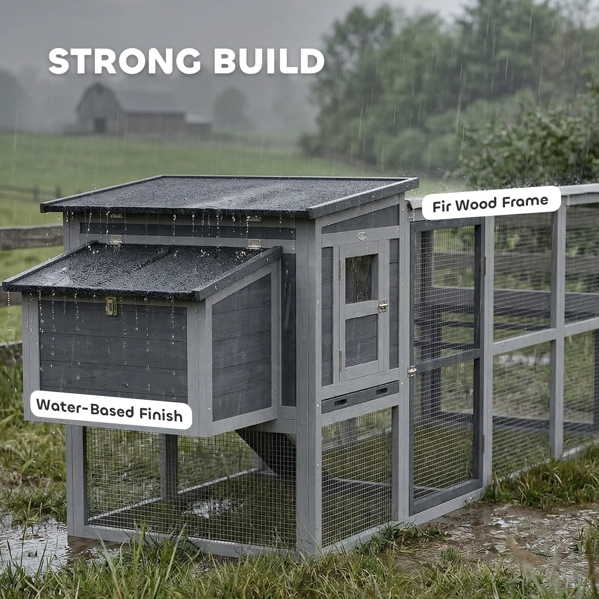 PawHut Large Chicken Coop, Wooden Hen House With Covered Run - Image 7