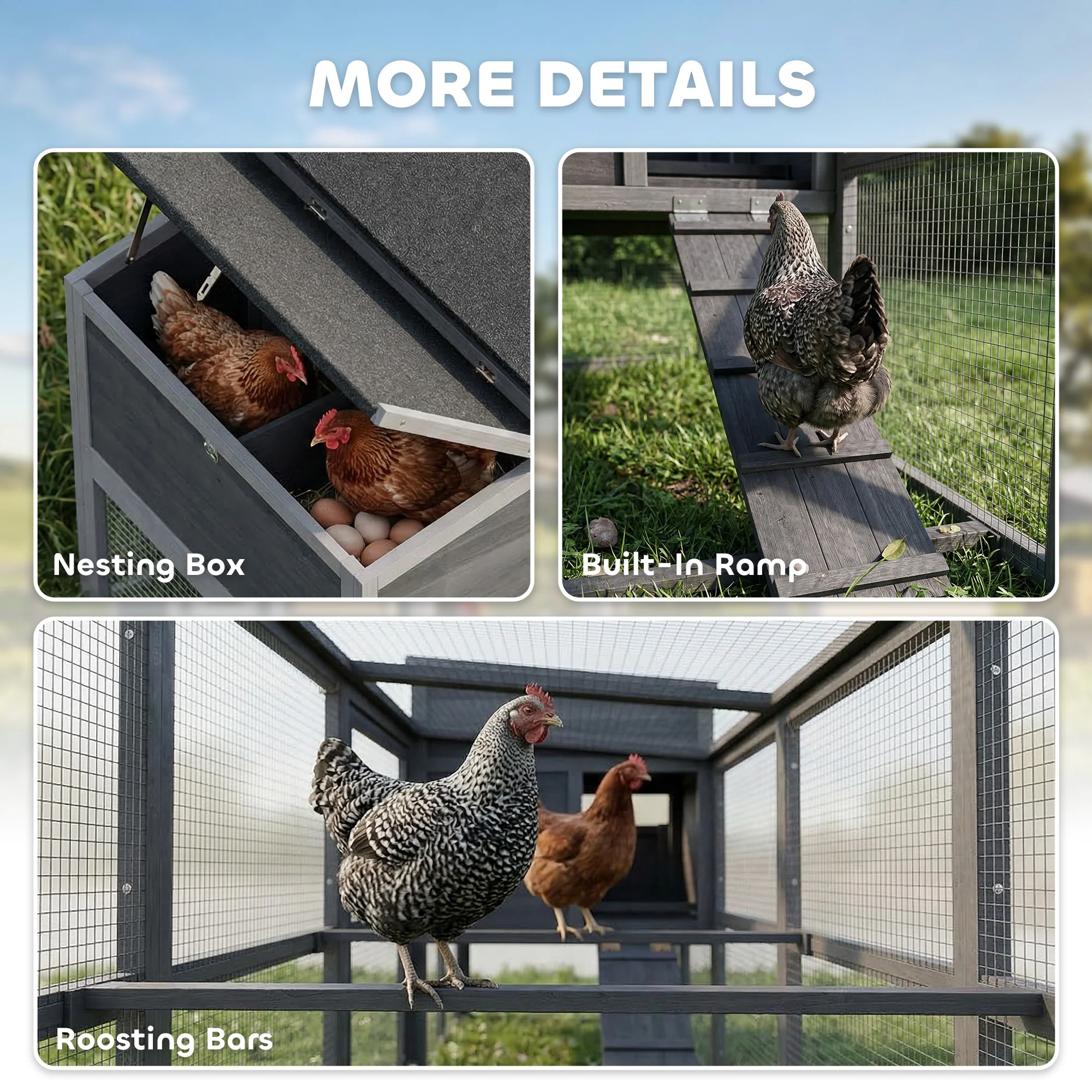 PawHut Large Chicken Coop, Wooden Hen House With Covered Run - Image 8