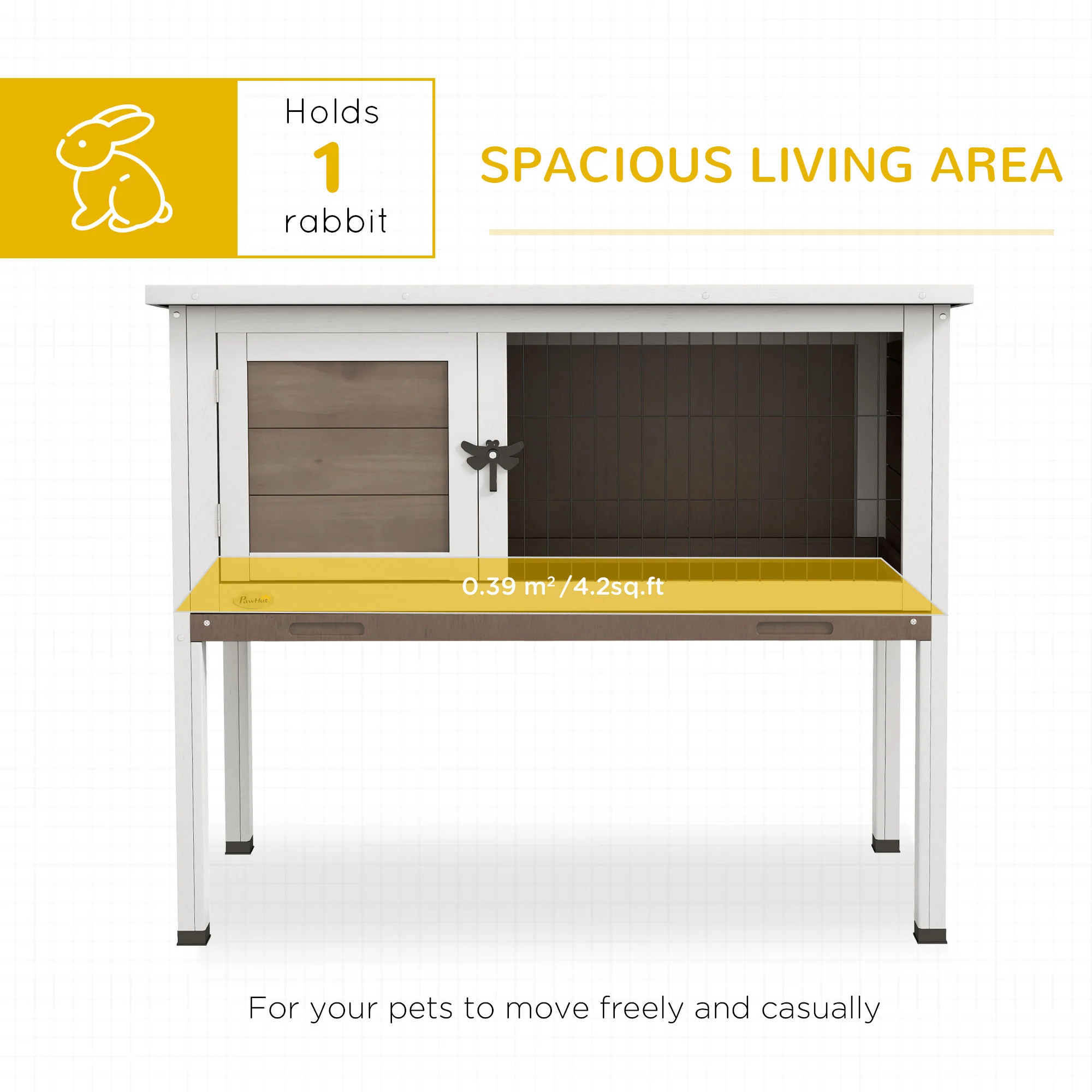 Pawhut Large Elevated Indoor Outdoor Wooden Rabbit Hutch w/ Asphalt Roof, Tray - Image 2