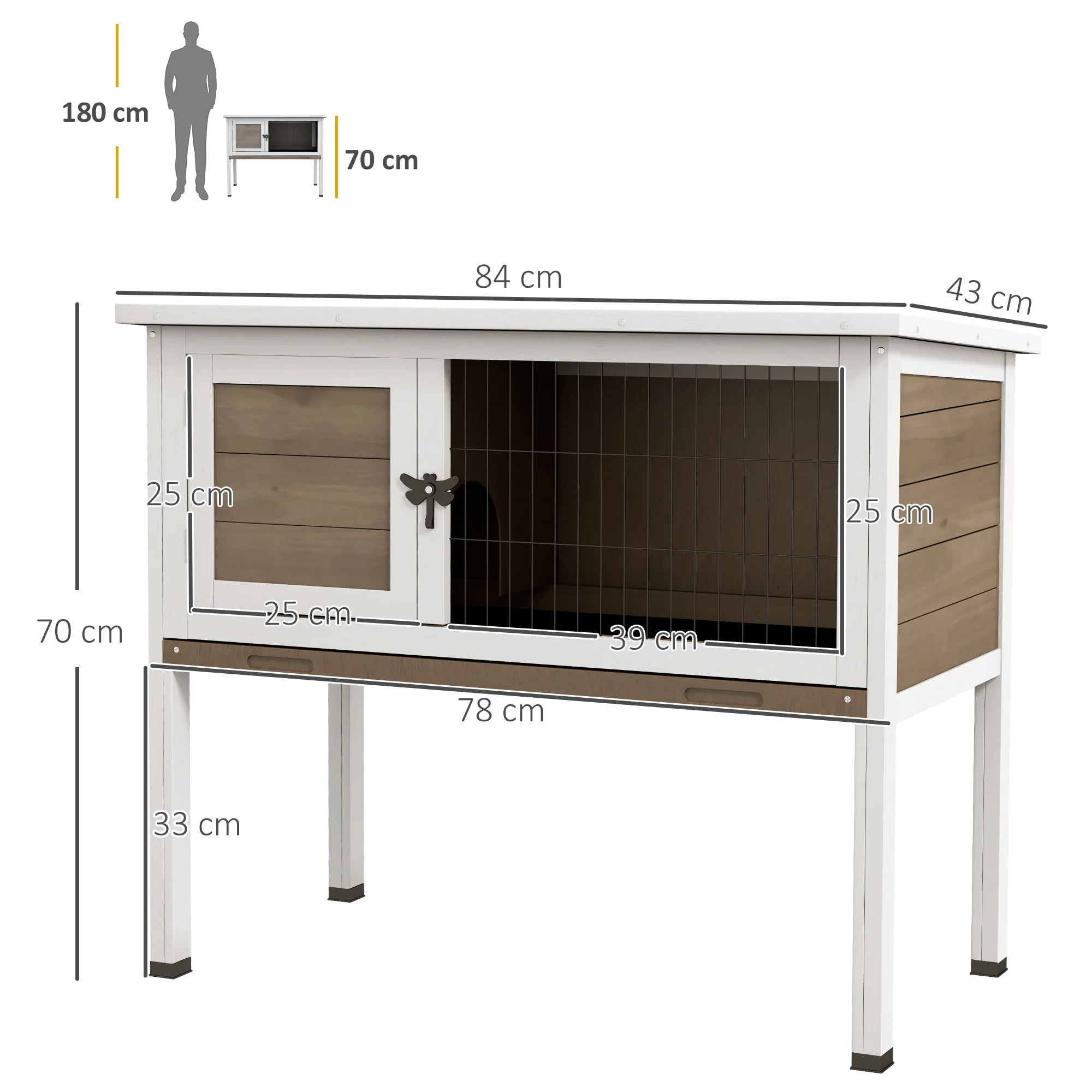 Pawhut Large Elevated Indoor Outdoor Wooden Rabbit Hutch w/ Asphalt Roof, Tray - Image 4