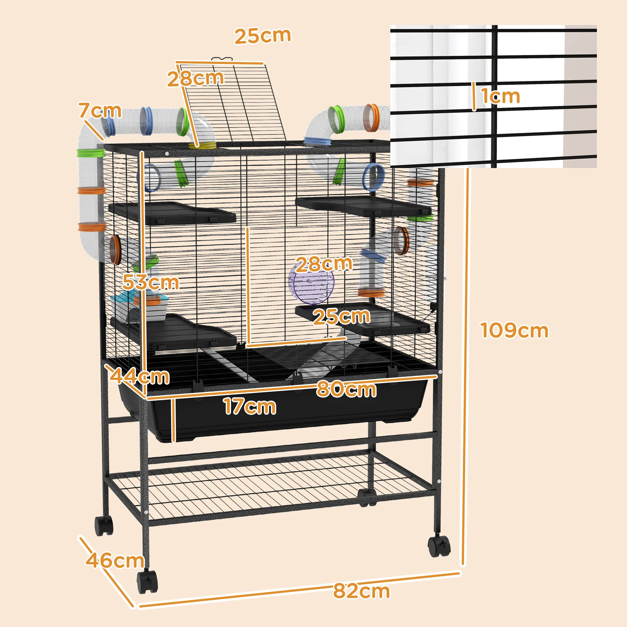 PawHut Large Hamster Cage, Rat Cage W/ Wheels, Tubes, Storage Shelf, Ramps - Image 5