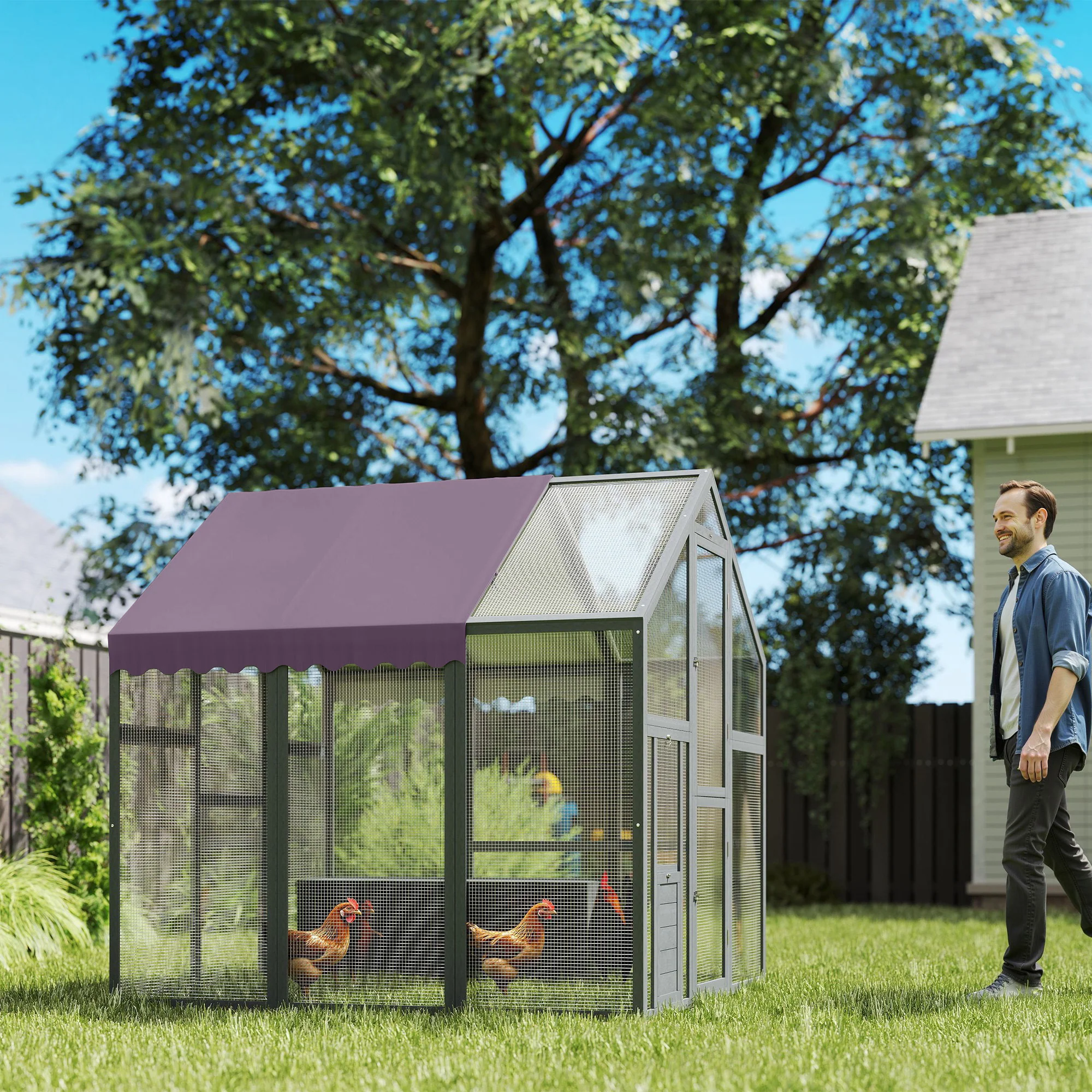 PawHut Large Walk In Chicken Run For 6-8 Poultries, 1.7 X 1.8 X 1.8 M - Image 9