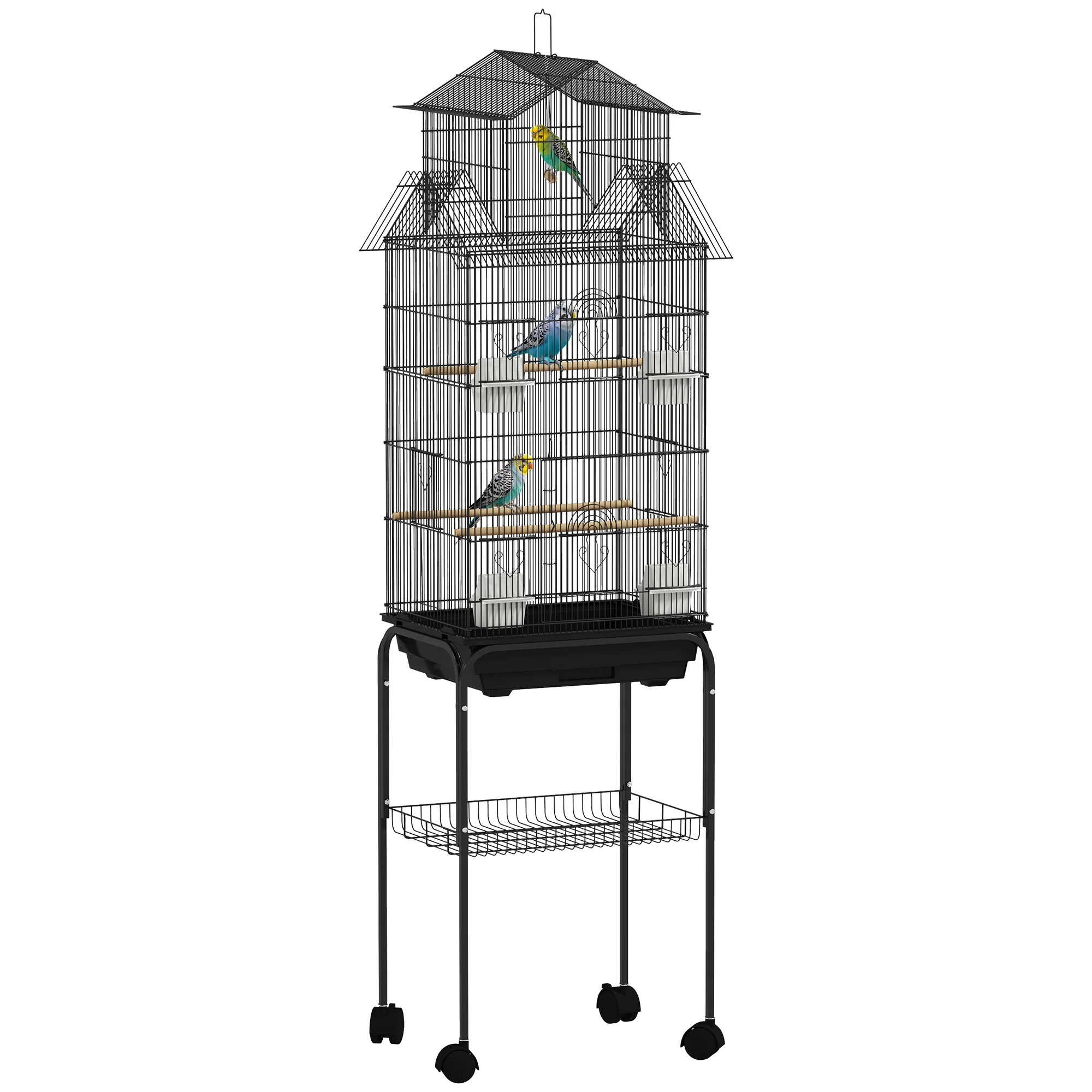 PawHut Metal Bird Cage W/ Perch, Food Container, Handle, For Finch, Canary - Image 10
