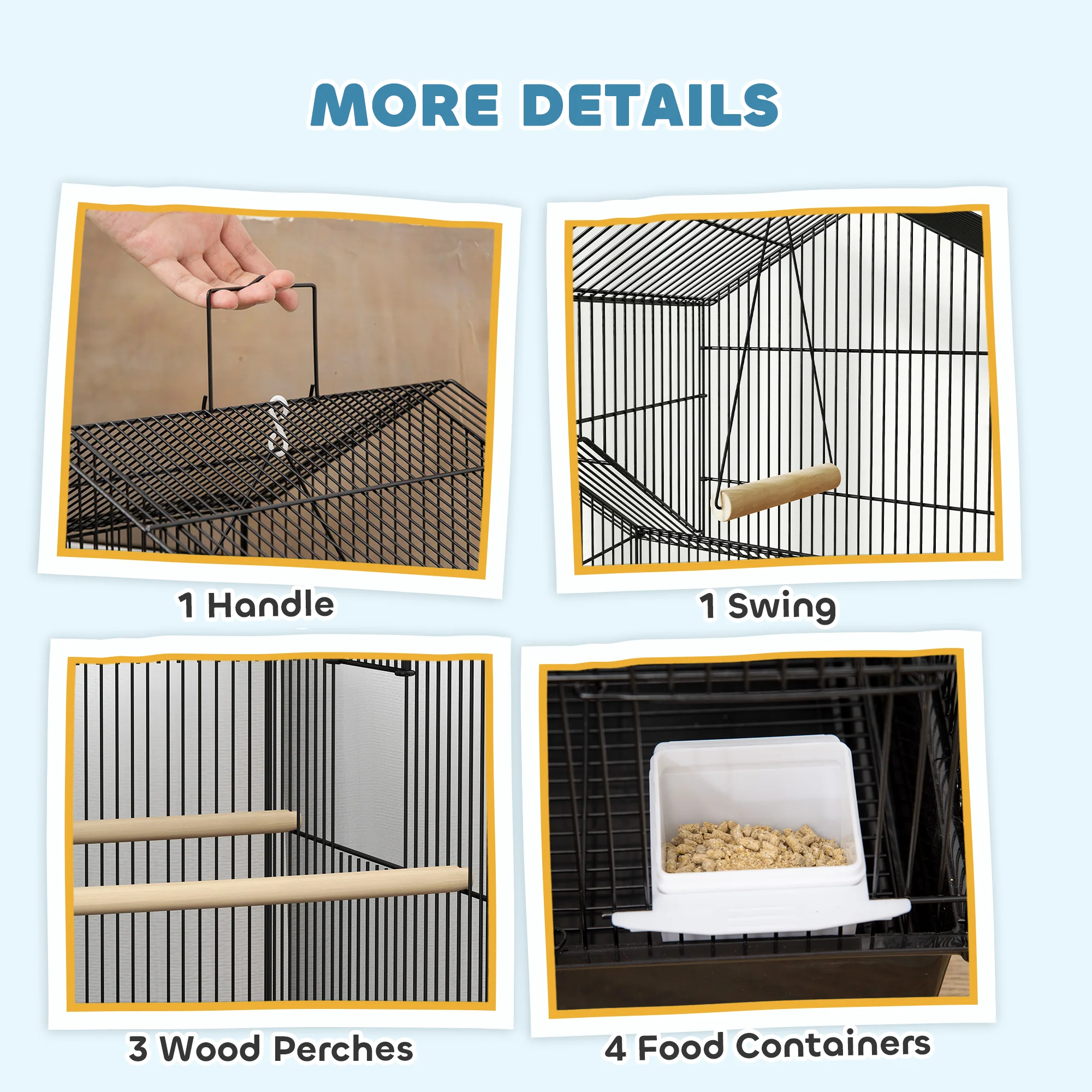 PawHut Metal Bird Cage W/ Perch, Food Container, Handle, For Finch, Canary - Image 12