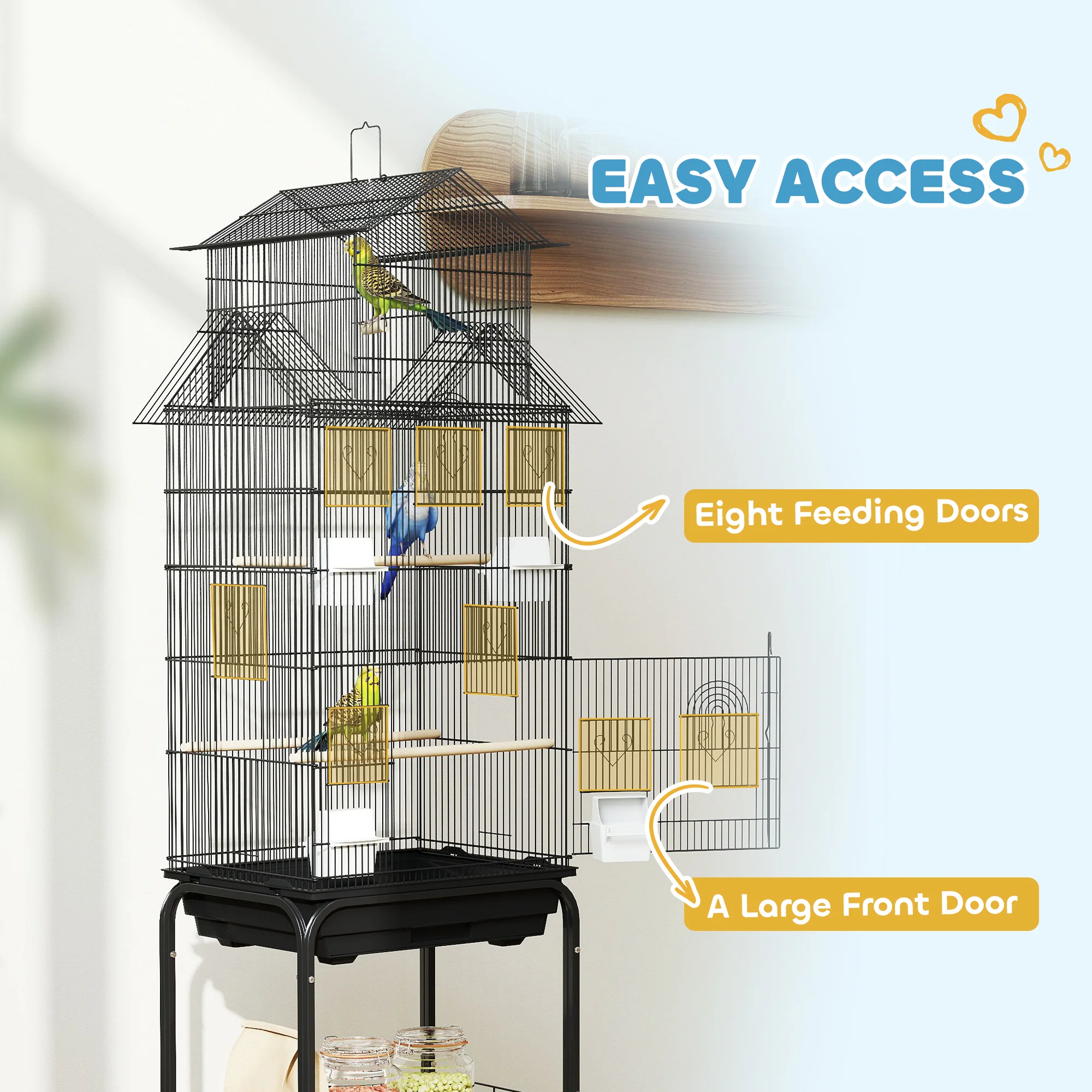 PawHut Metal Bird Cage W/ Perch, Food Container, Handle, For Finch, Canary - Image 15