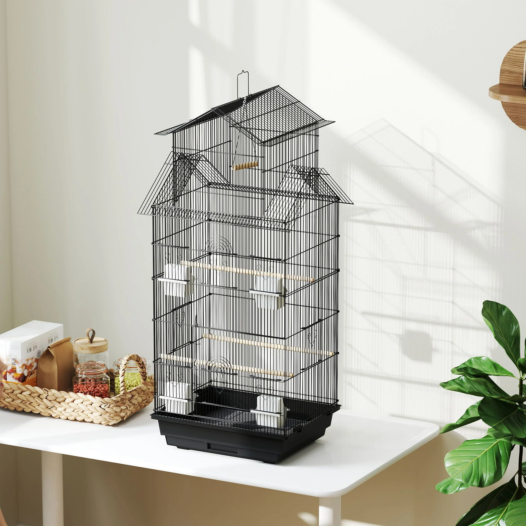 PawHut Metal Bird Cage W/ Perch, Food Container, Handle, For Finch, Canary - Image 8
