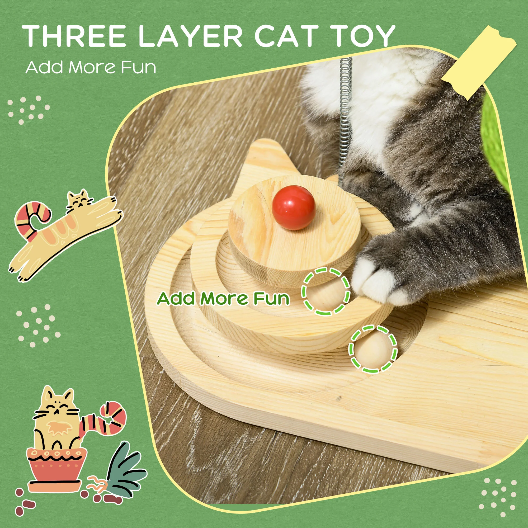 PawHut Mushroom-Shaped Cat-Scratching Post for Indoor Cats with Toy Balls - Image 6