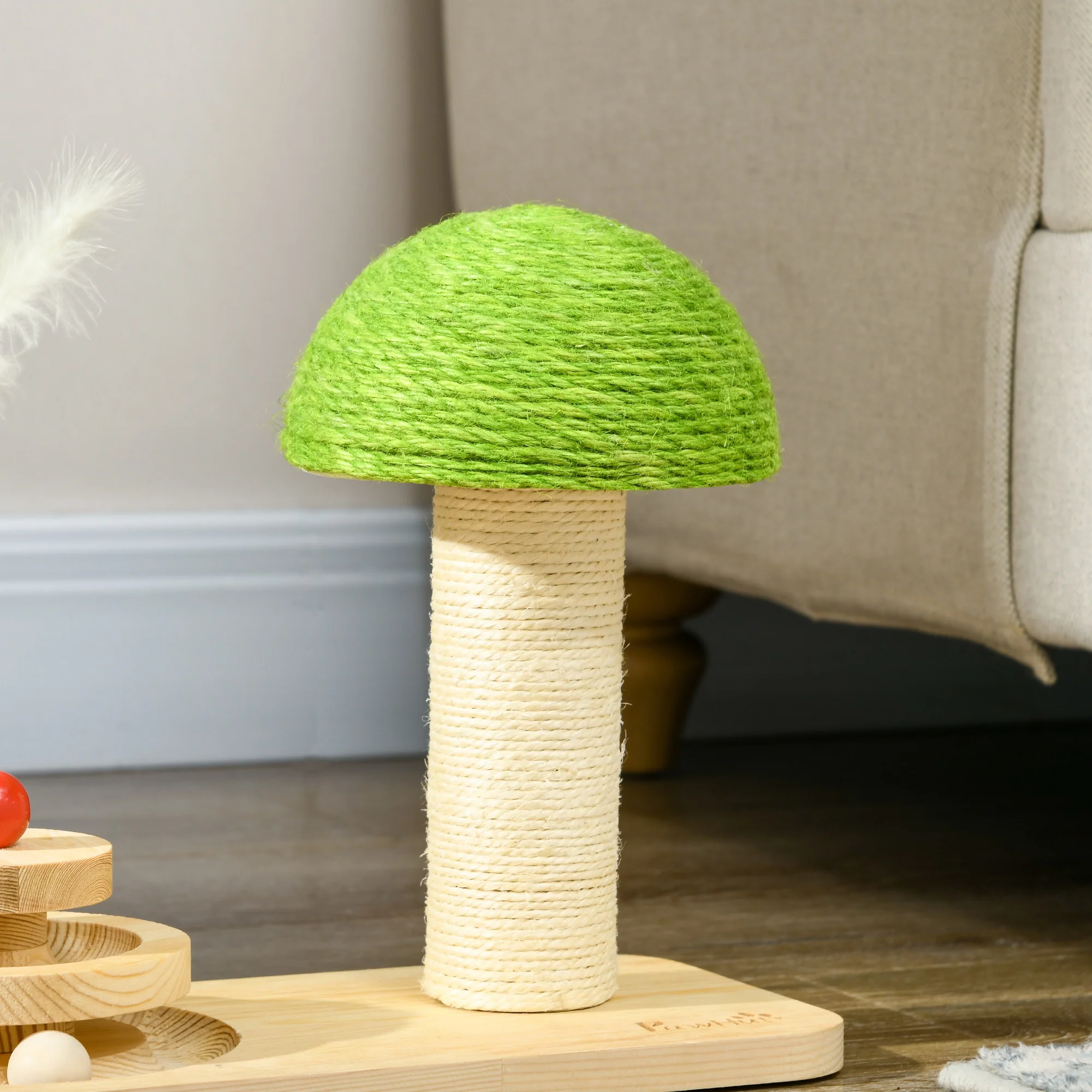 PawHut Mushroom-Shaped Cat-Scratching Post for Indoor Cats with Toy Balls - Image 8